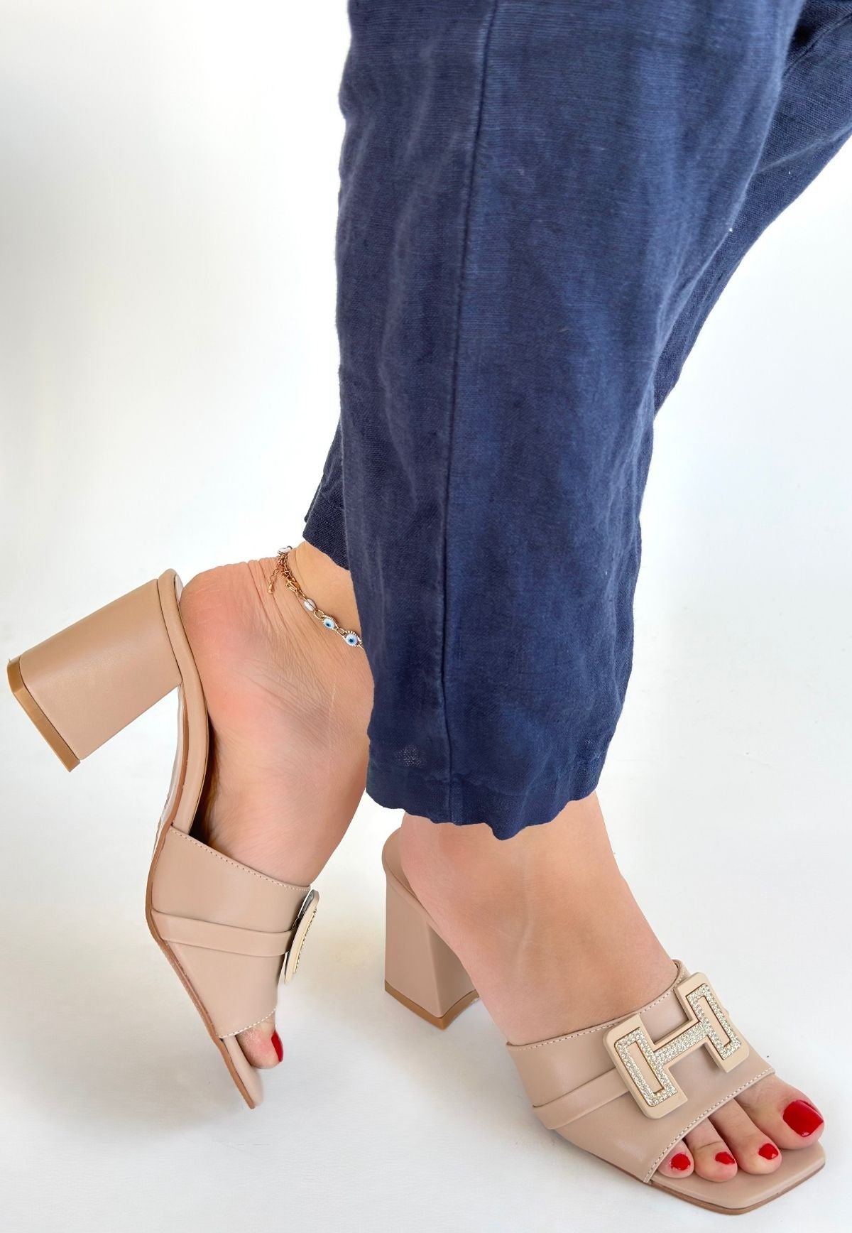 Erew Bej Cilt Topuklu Terlik