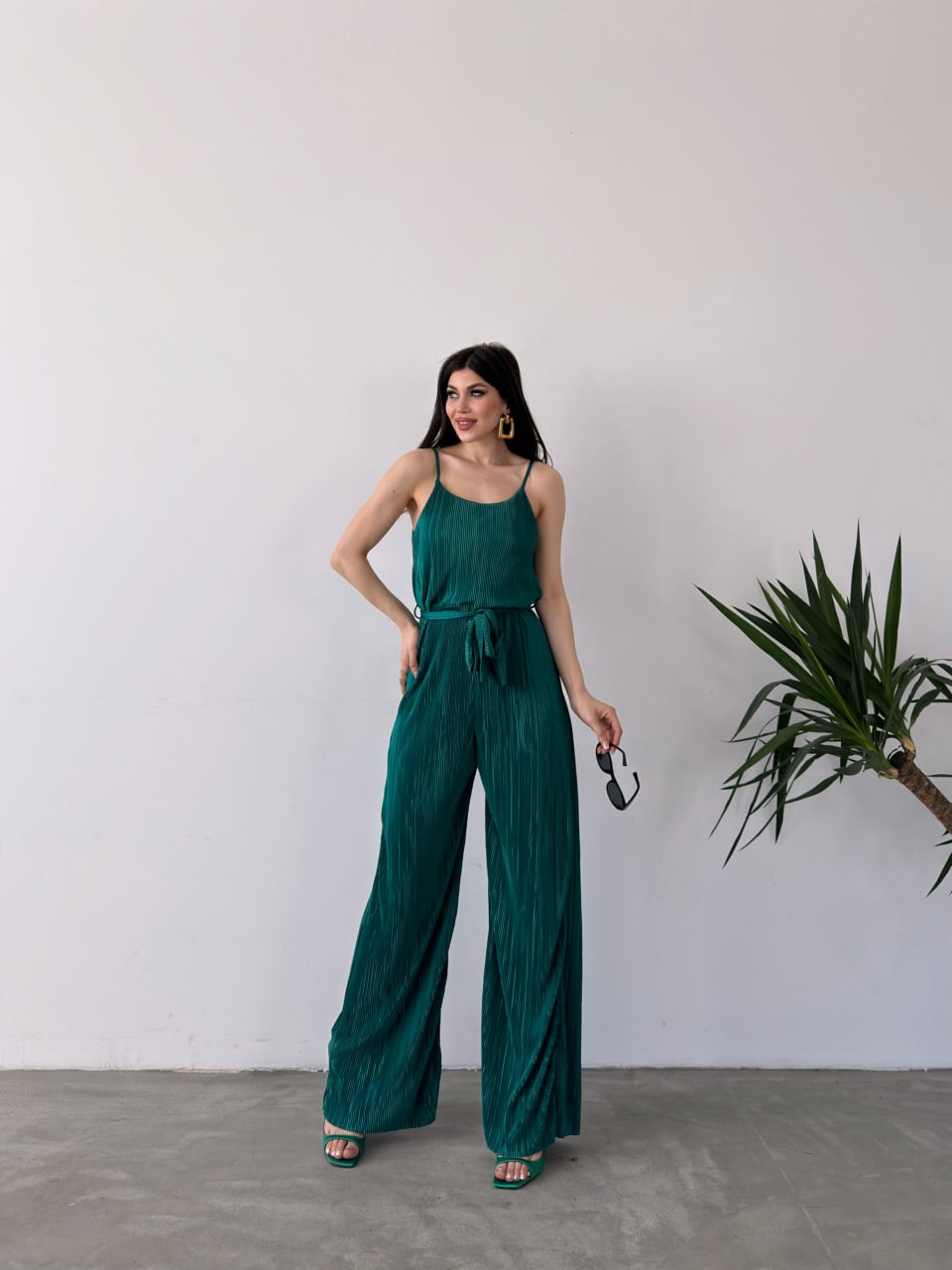 İp Askılı Kuşaklı Krinkle Tulum