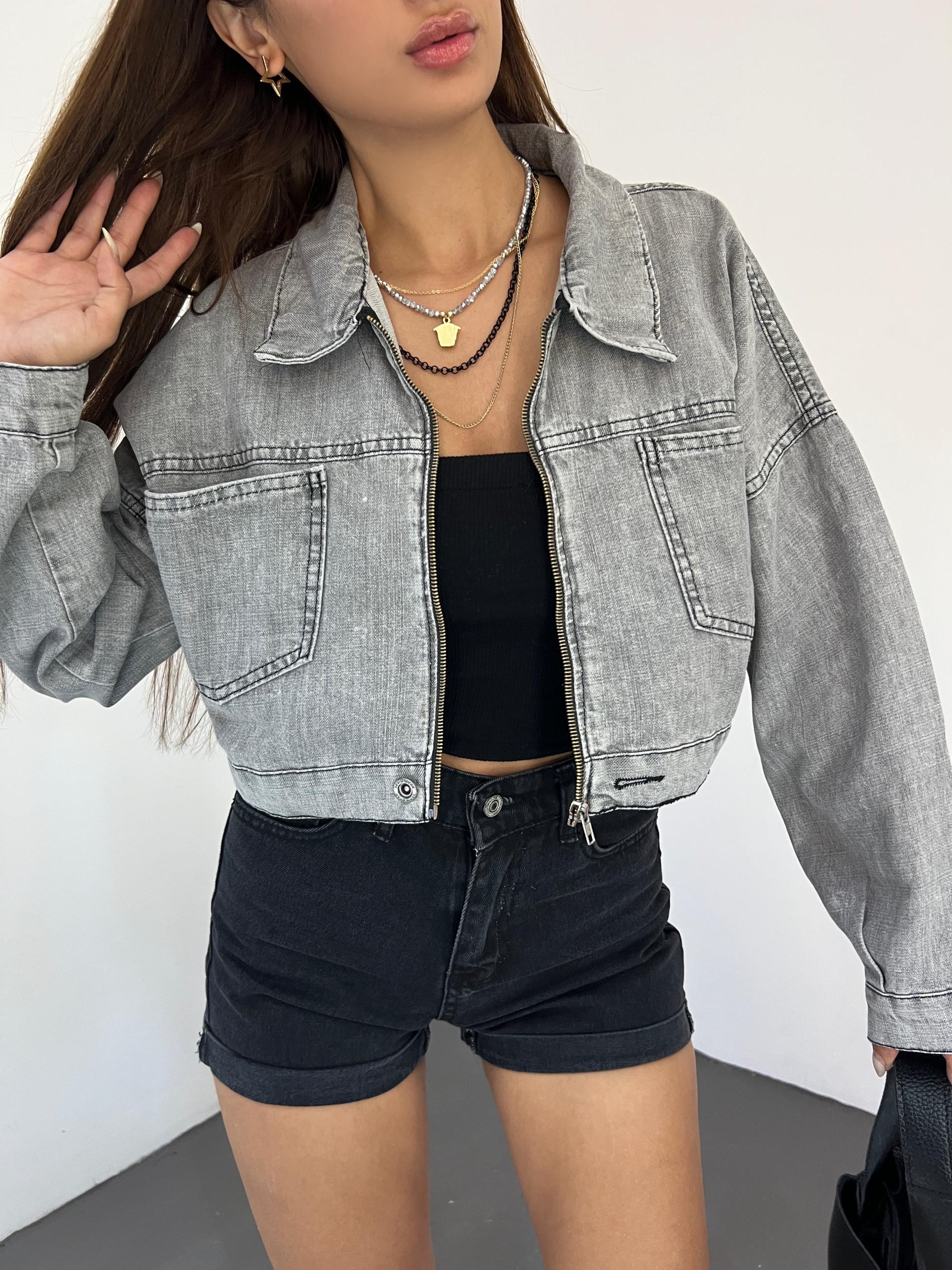 Fermuarlı Çift Cepli Denim Ceket