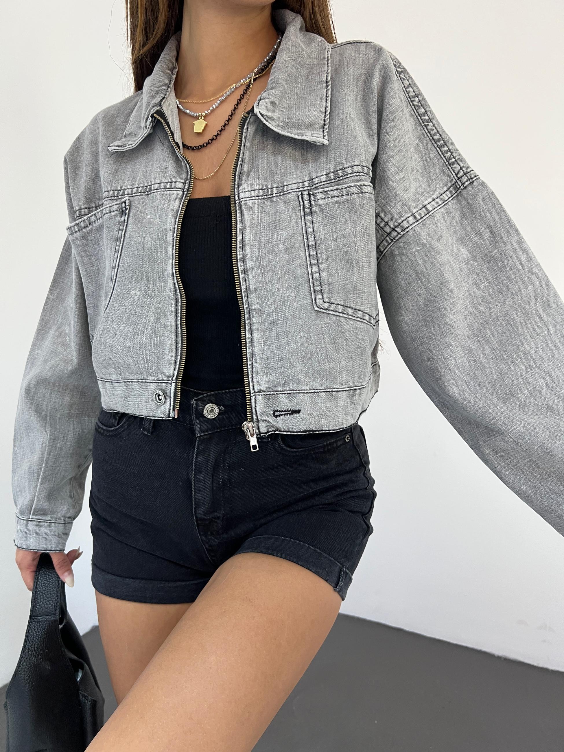 Fermuarlı Çift Cepli Denim Ceket