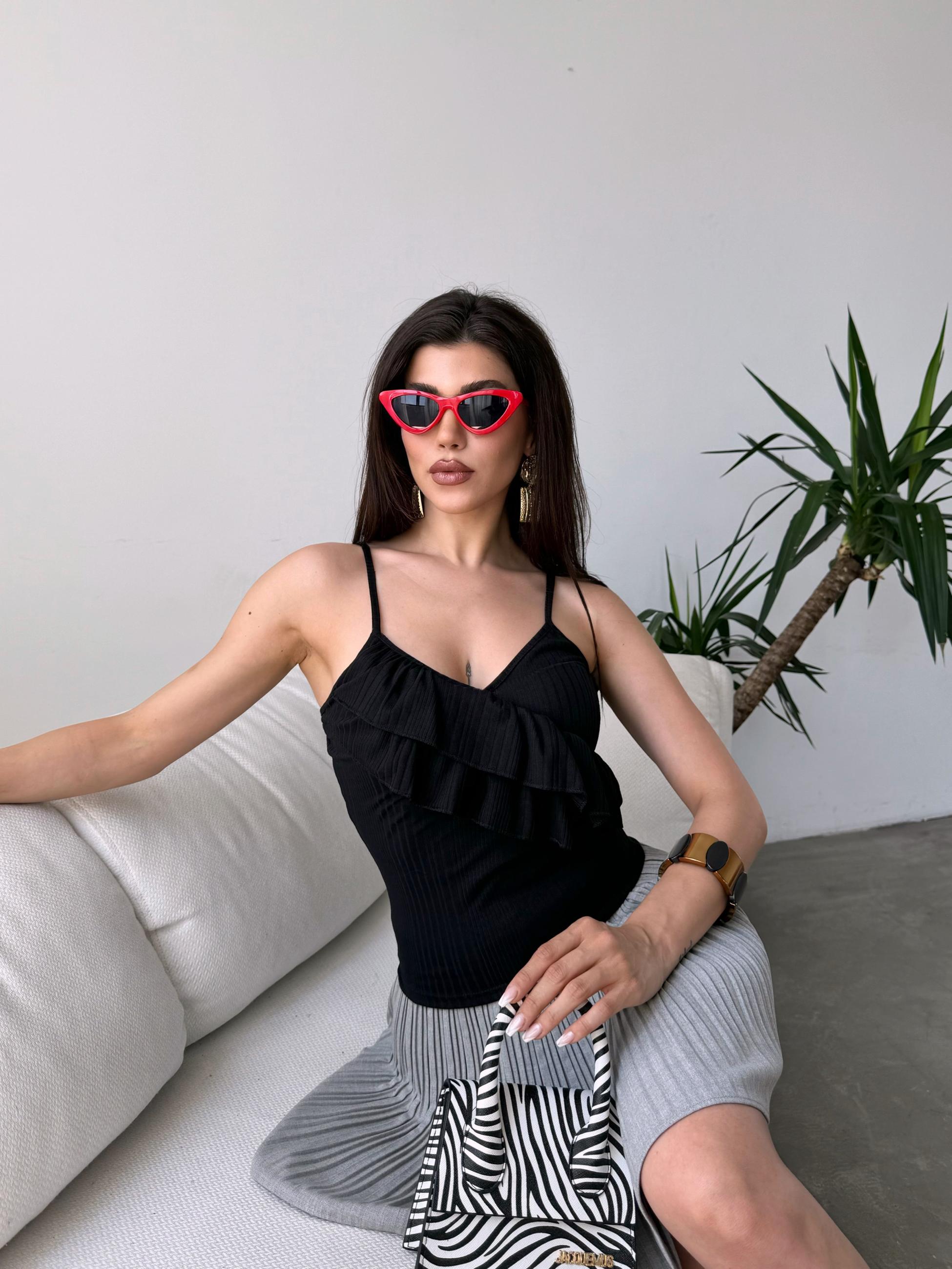 İp Askılı Volan Detaylı Bluz