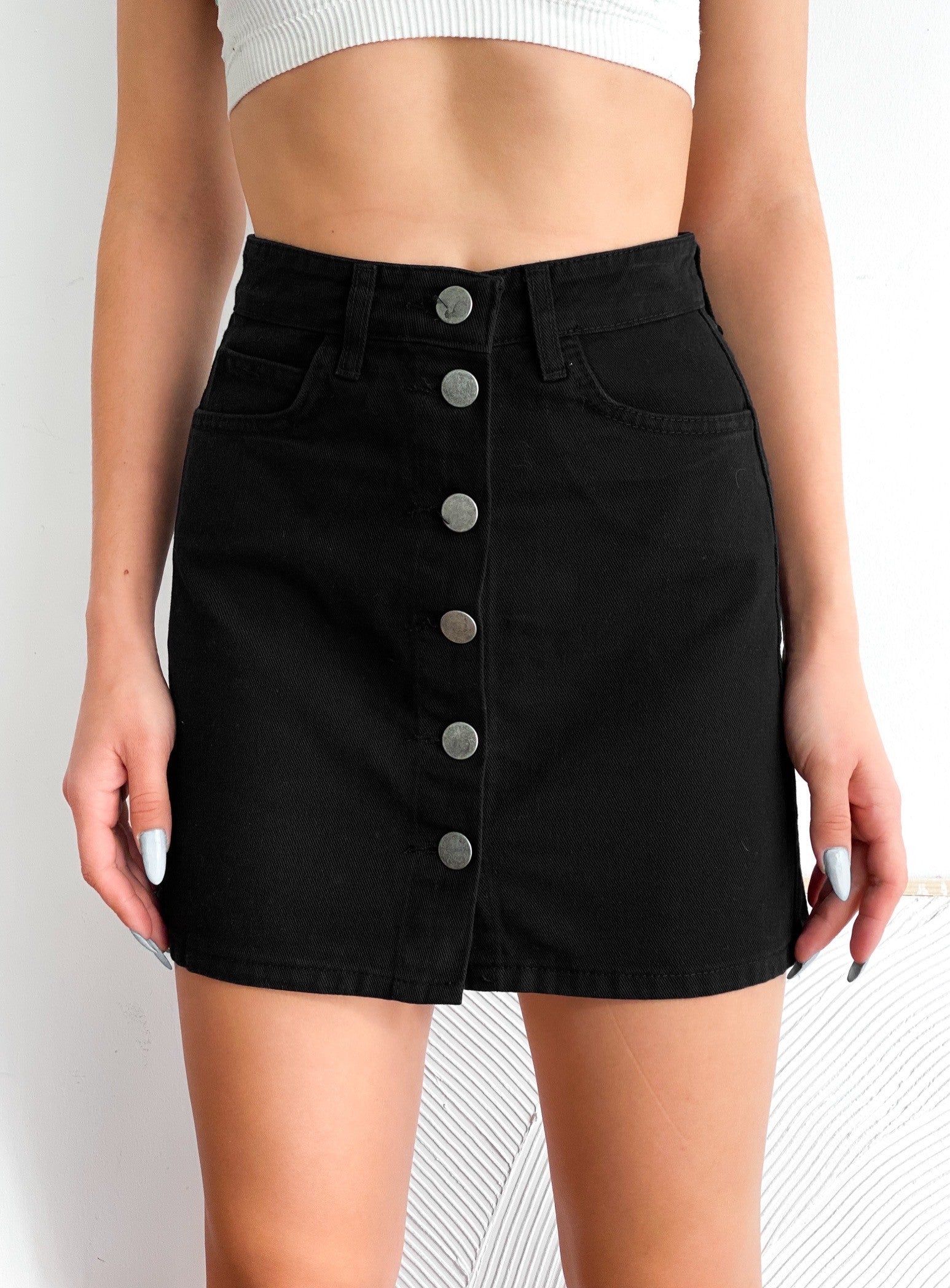 Düğmeli Denim Etek