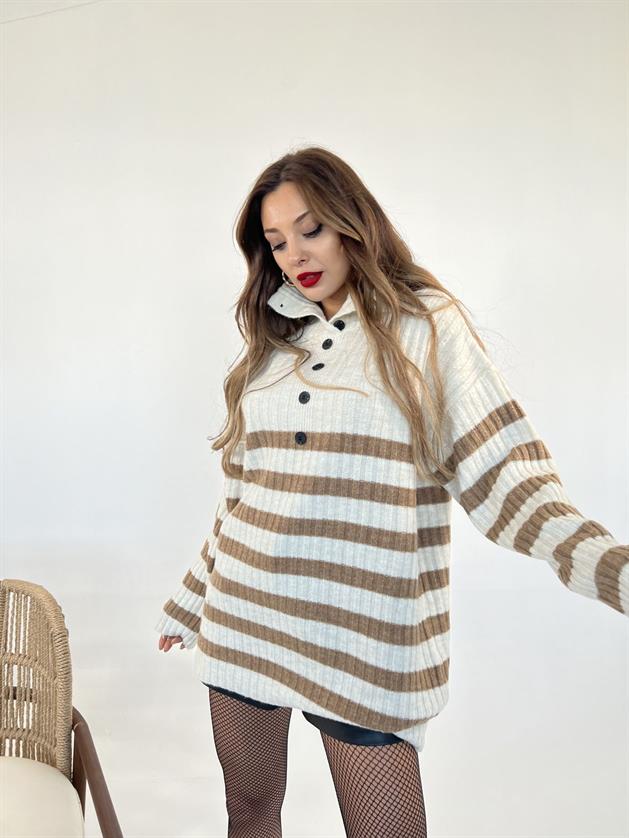 3937 TRİKO YAKA DÜĞMELİ ŞARDON-KREM-VİZON