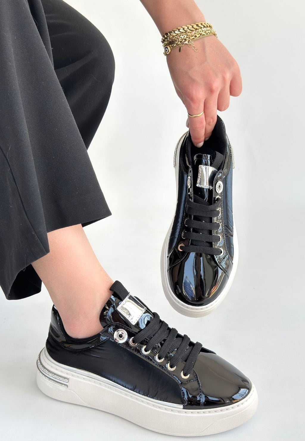 Hley Siyah Rugan Paraşüt Detaylı Bağcıklı Spor Ayakkabı