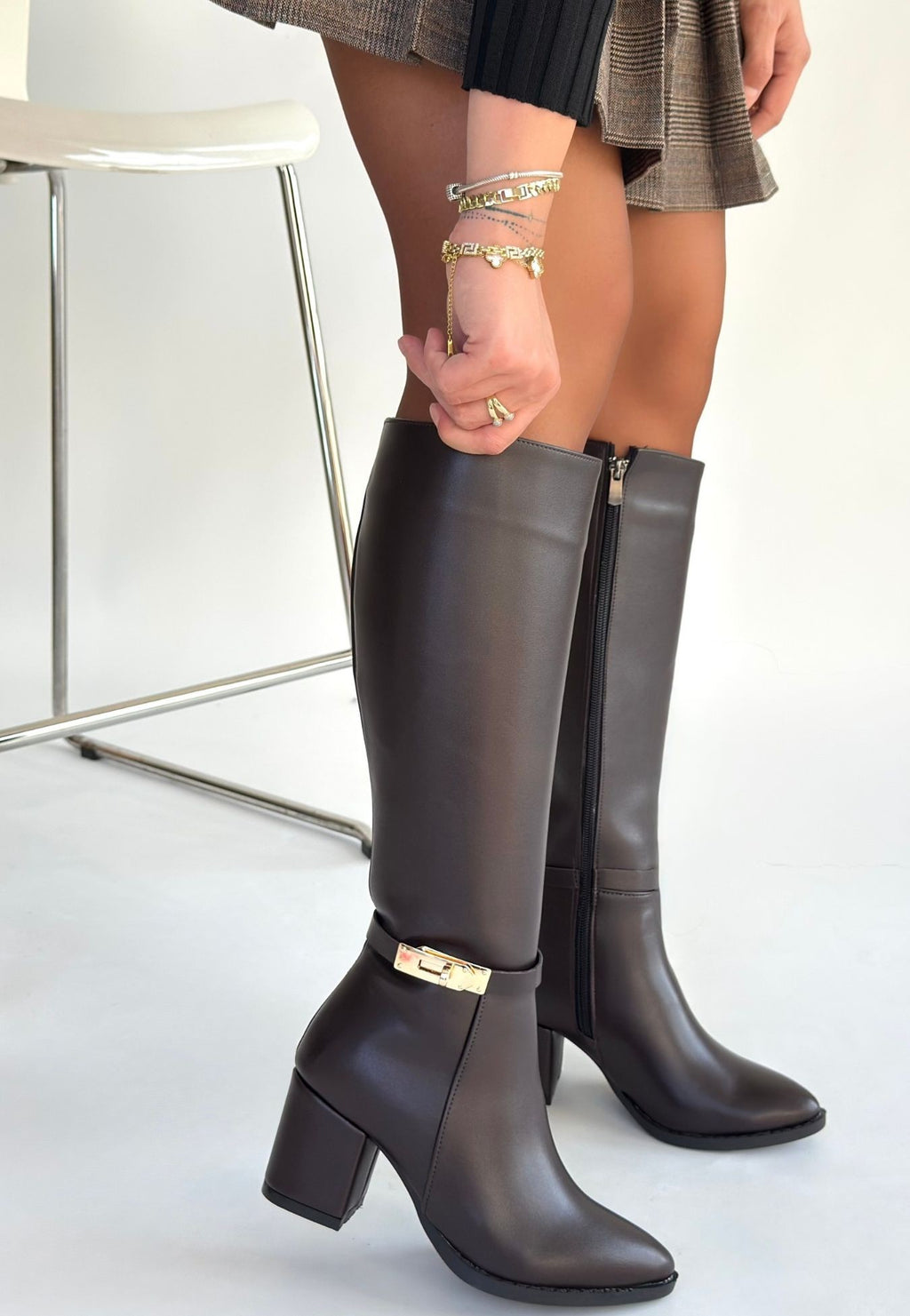 Jeoli Kahverengi Cilt Topuklu Çizme