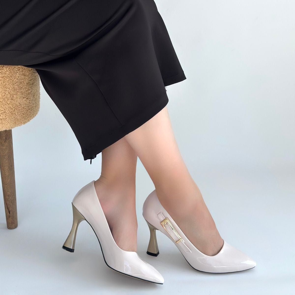 Motya Bej Rugan Topuklu Ayakkabı