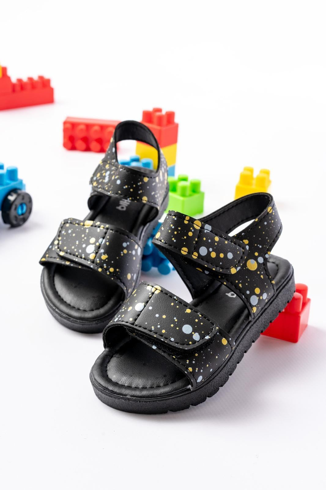 Piyya Siyah Cilt Cırt Cırtlı Sandalet