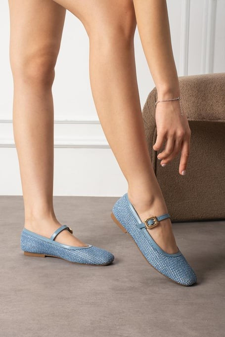 Балетки Rives Blue Skin Straw Woven
