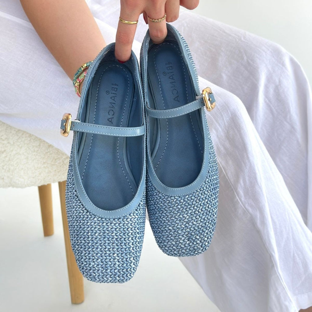 Балетки Rives Blue Skin Straw Woven