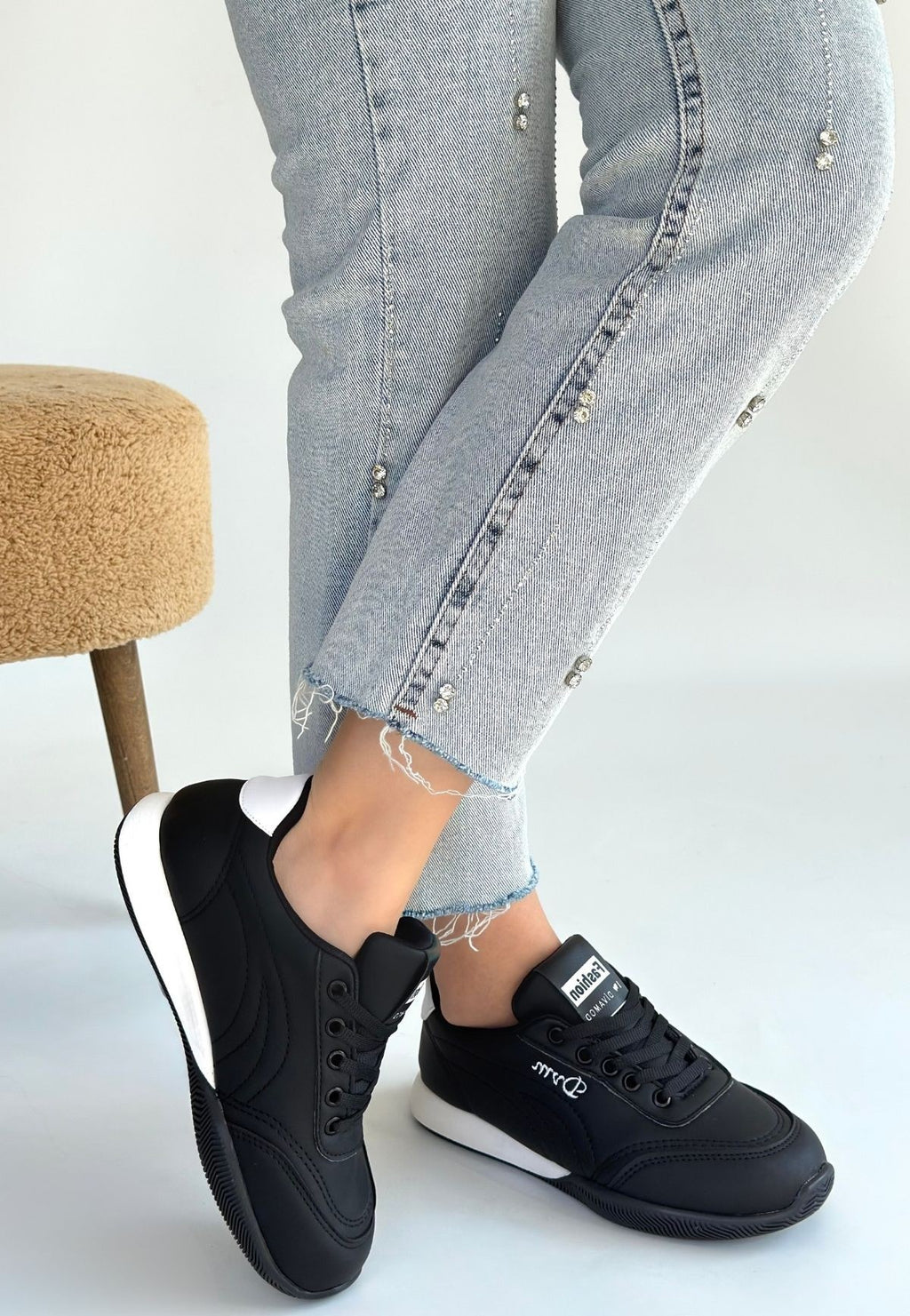 Tawen Siyah Cilt Bağcıklı Spor Ayakkabı