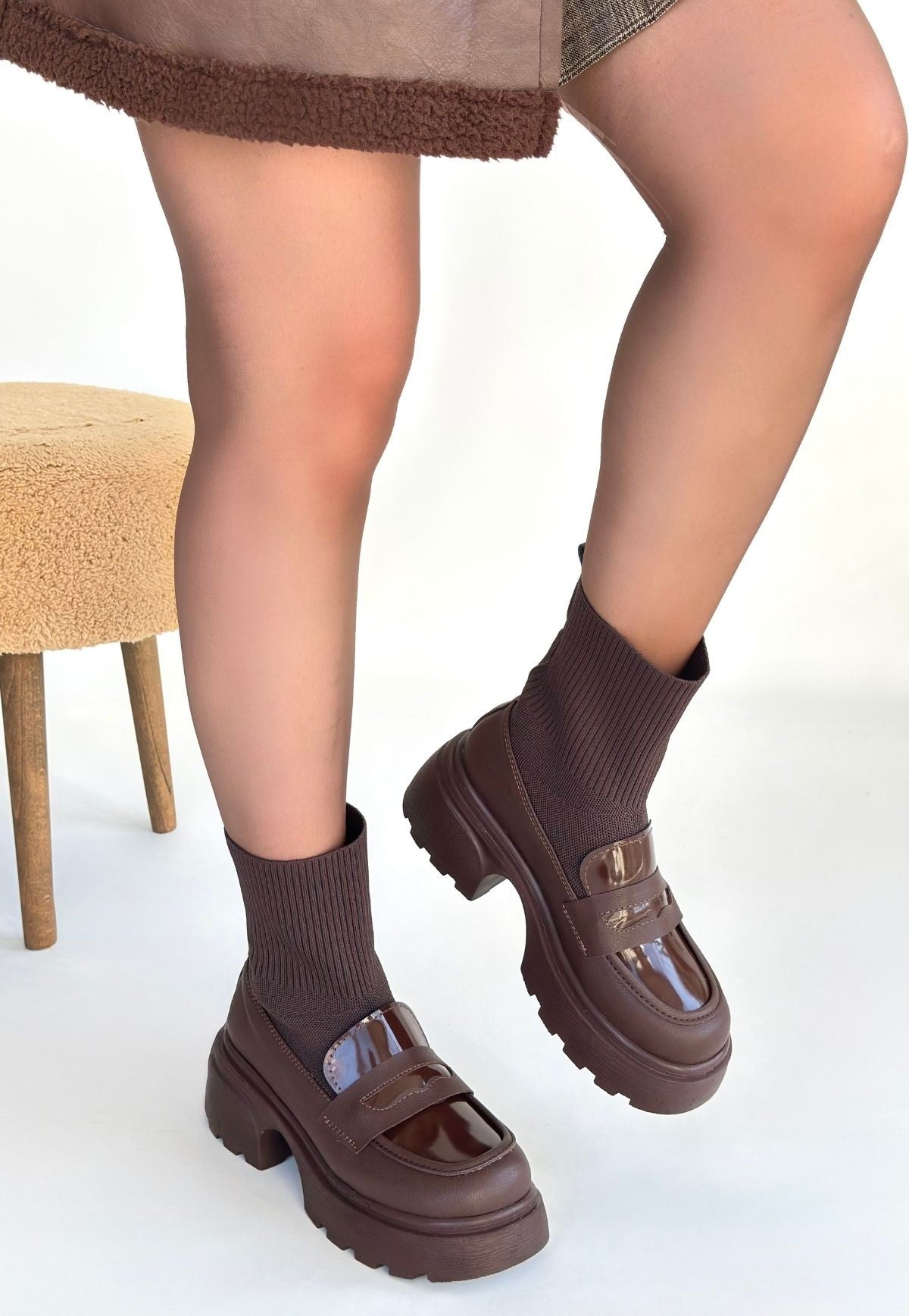 Wanye Kahverengi Cilt Cilt Streçli Bot