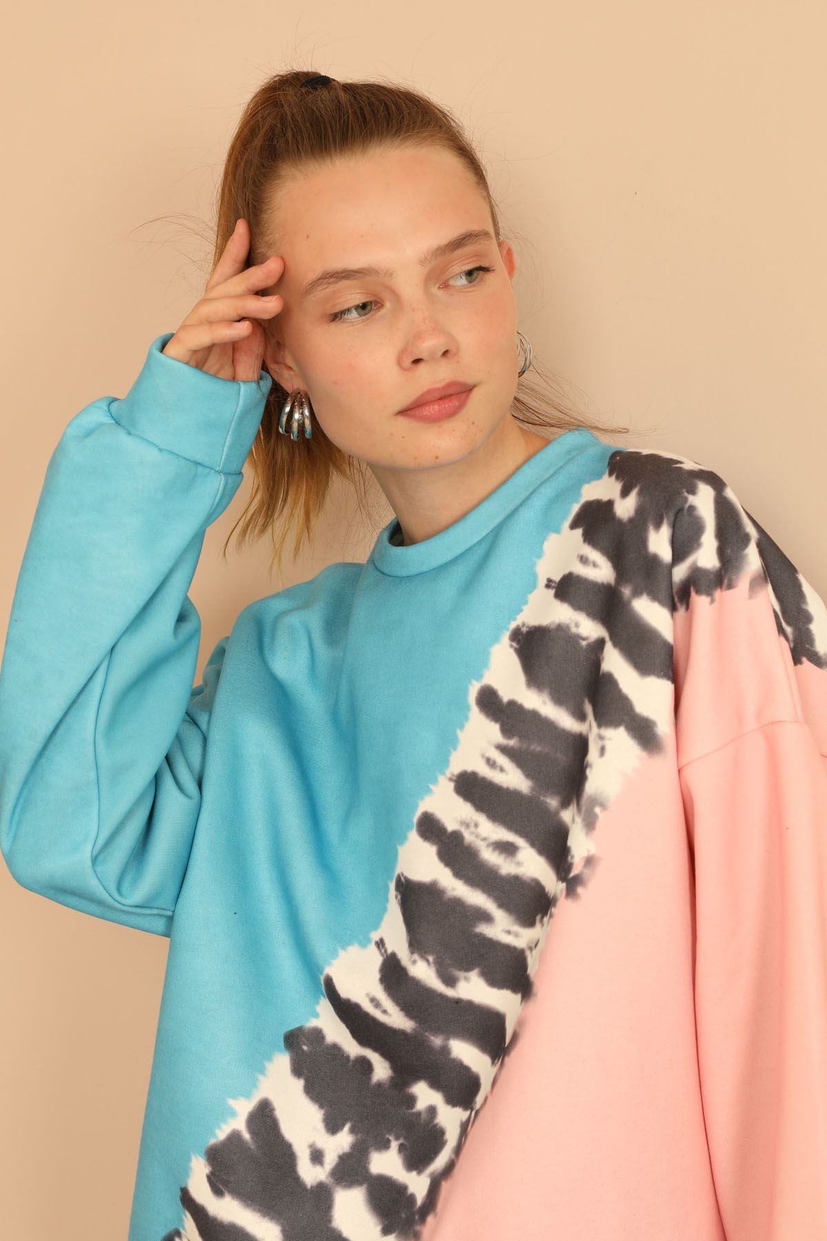 Женский костюм из ткани 3 нити с длинным рукавом, свободного покроя/повседневного зебрового узора, синий 