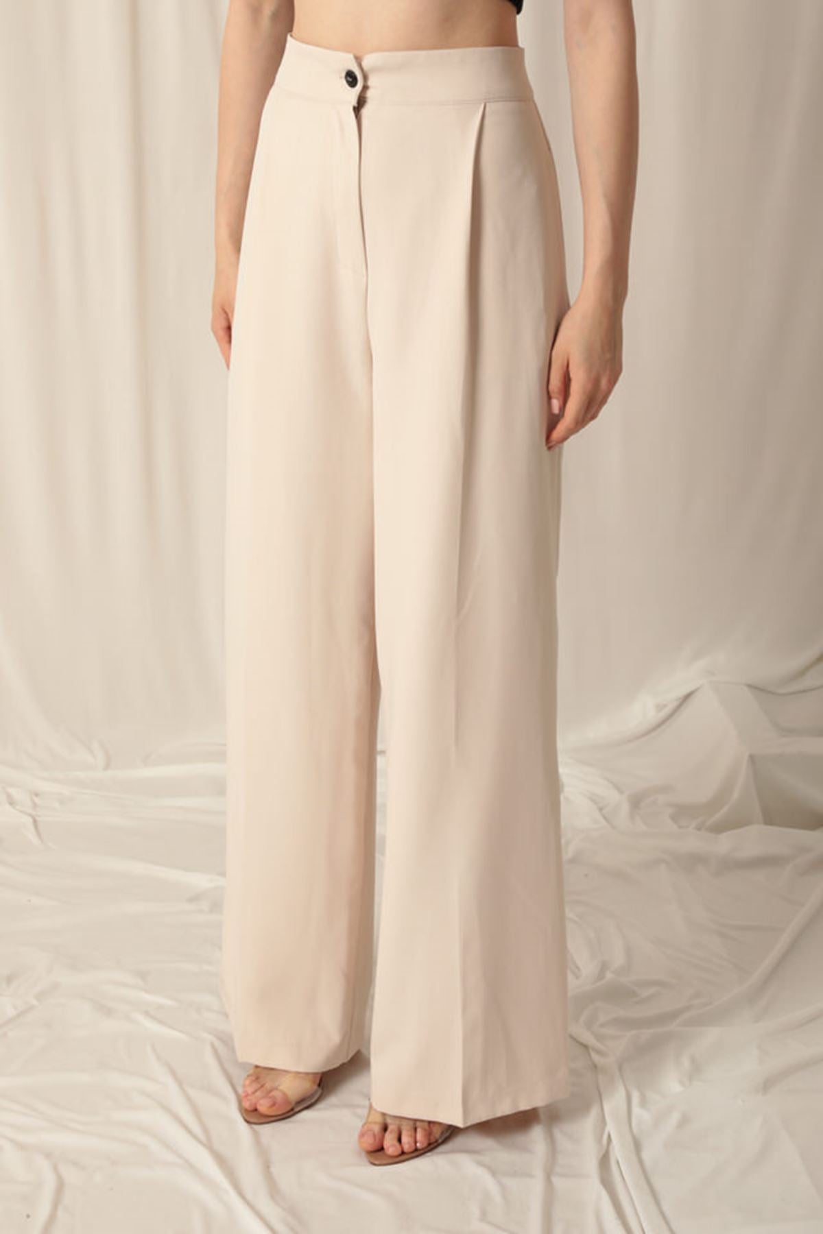 Atlas Kumaş Palazzo Kadın Bej Pantolon