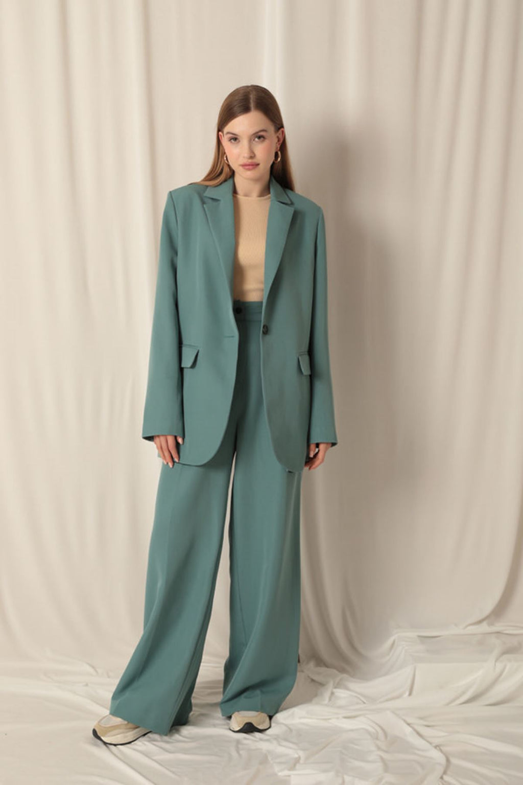 Atlas Kumaş Kadın Oversize Yeşil Ceket