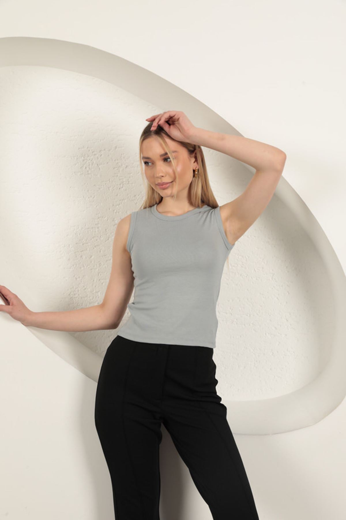 Çilek Viscose Fabric Basic Blouse-Gray