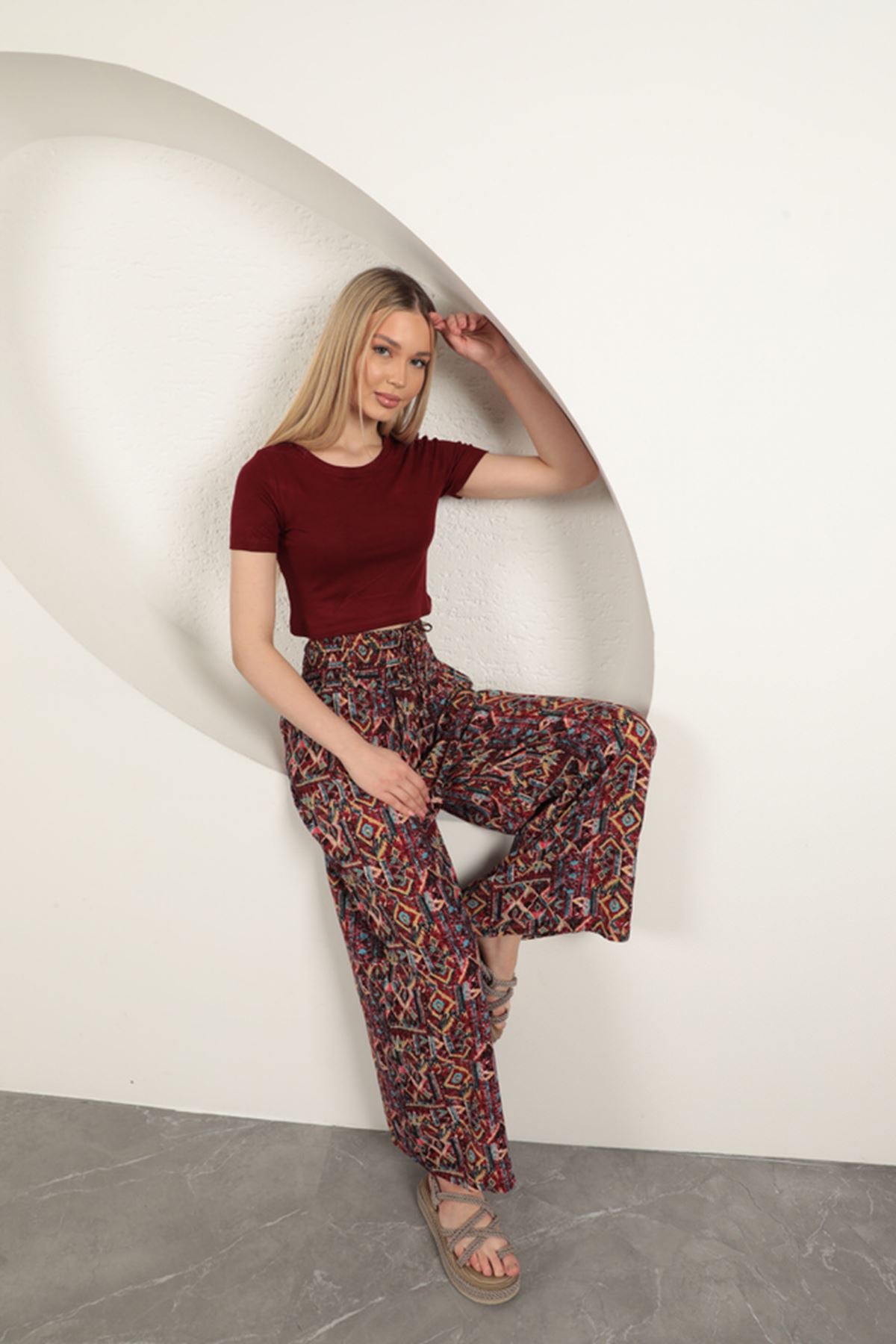 Çilek Viskon Kumaş Basic Crop-Bordo