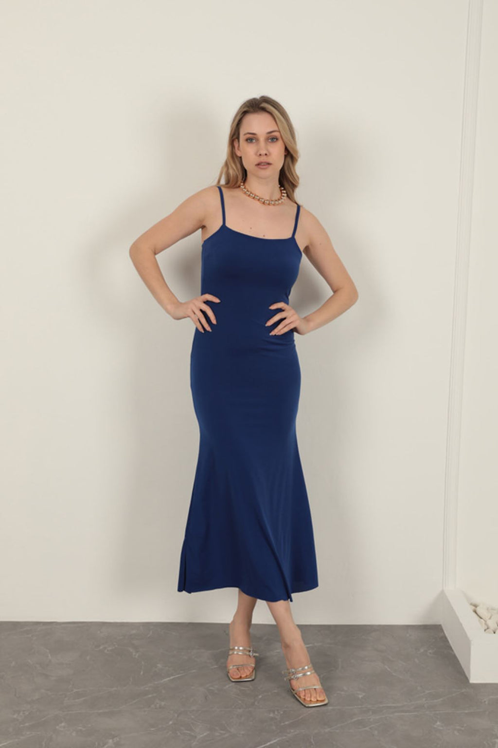 Sandy Kumaş İp Askılı Basic Elbise-Saks