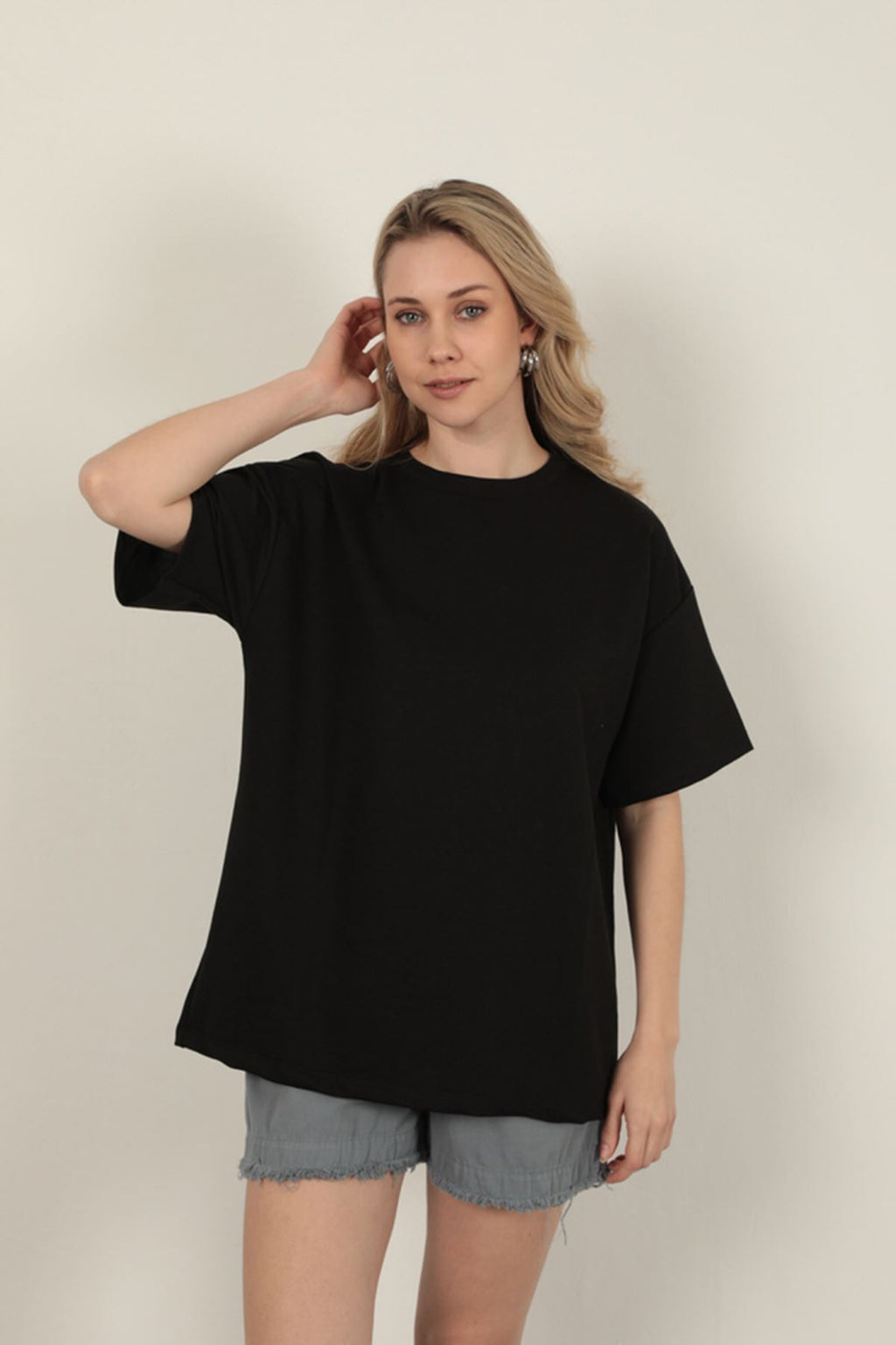 Sıfır Yaka Oversize İki İplik Eşofman-Siyah