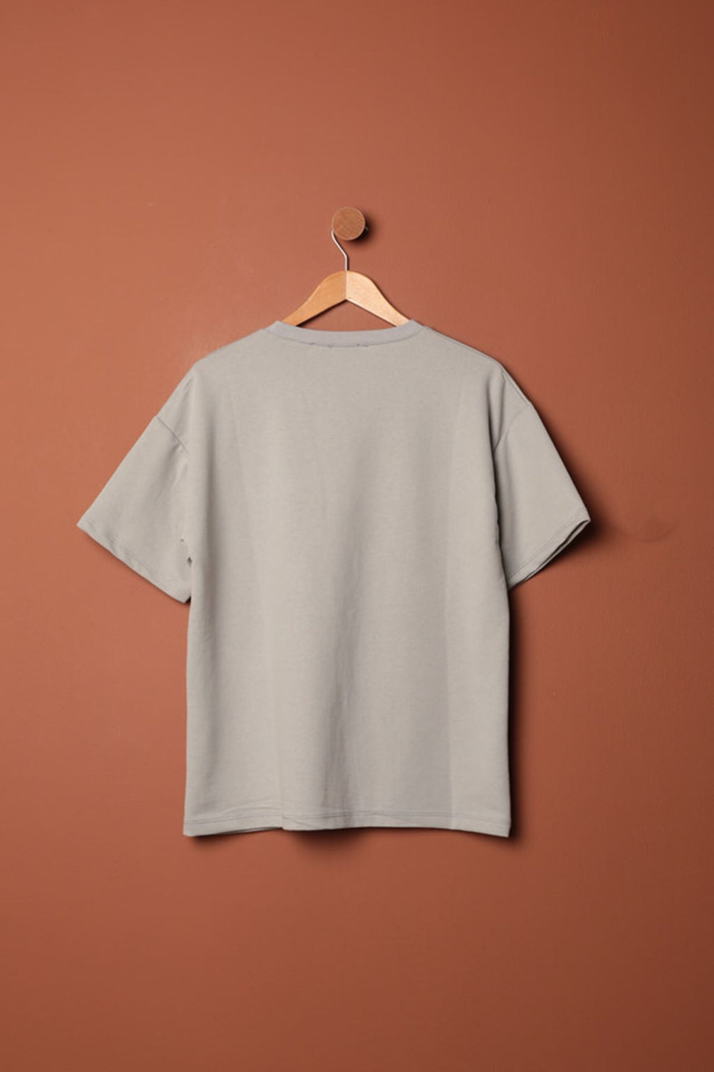 Sıfır Yaka Oversize İki İplik Tişört-Gri