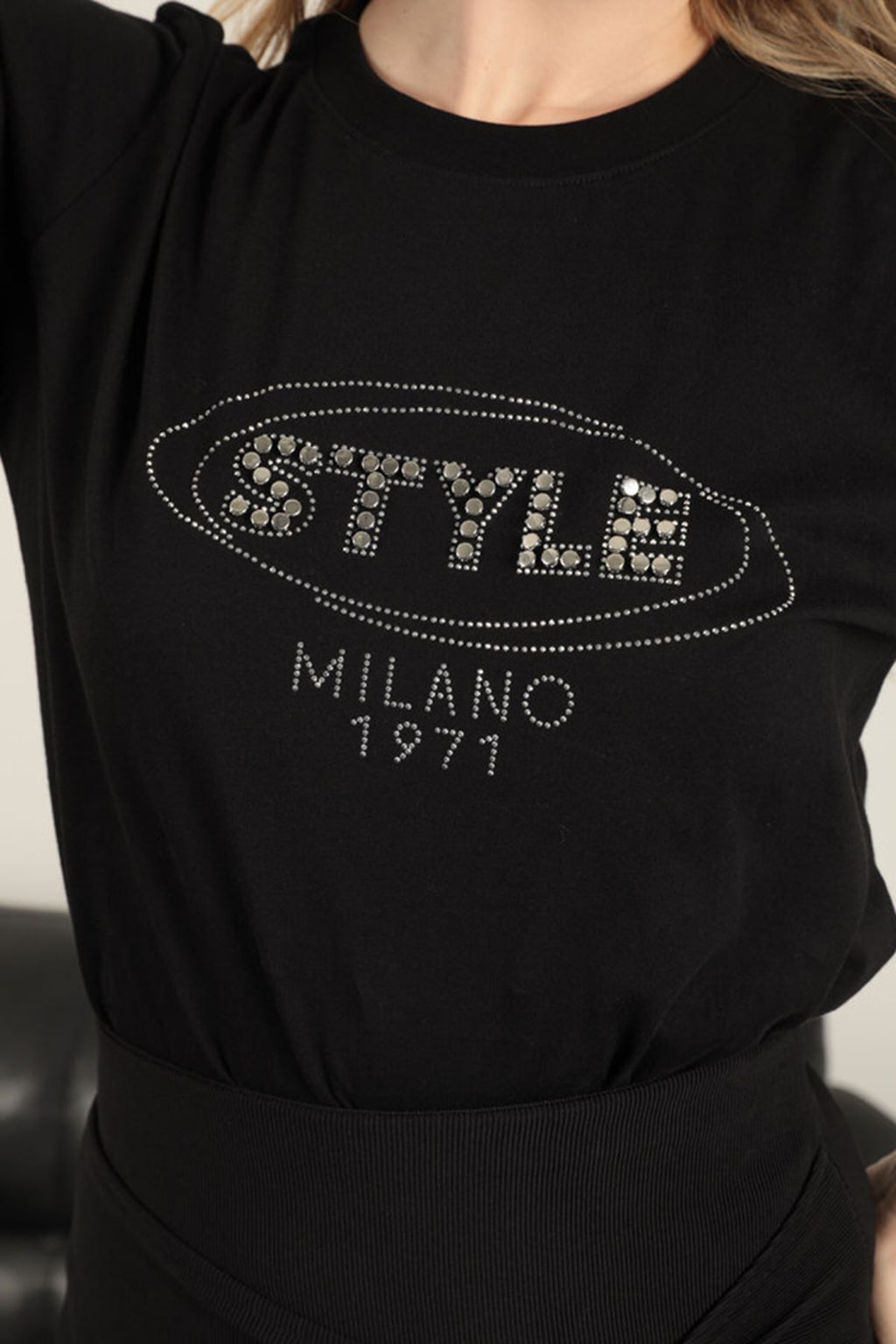 Süprem Kumaş Taş Detaylı Kadın Eşofman-Siyah