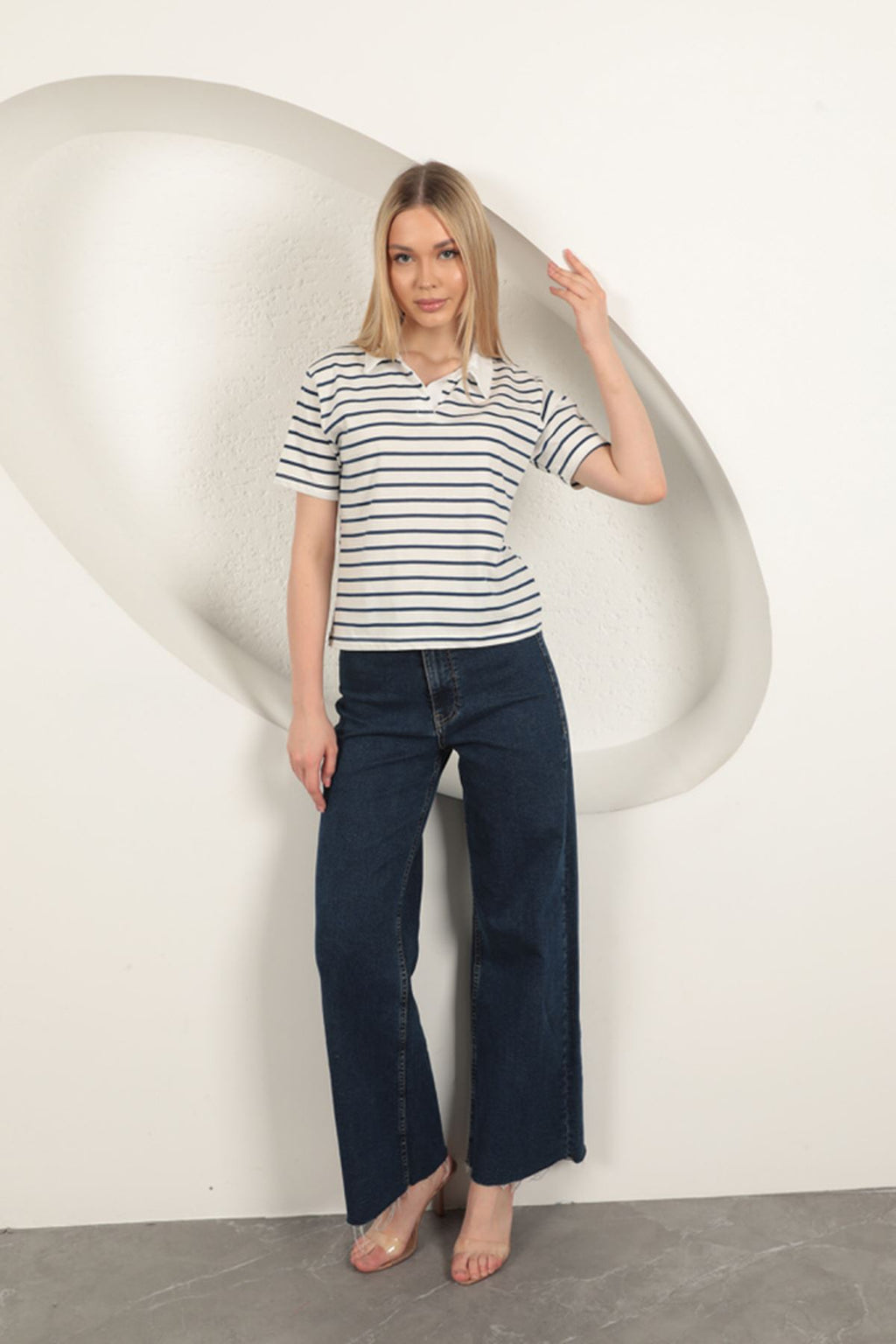 Женская футболка из полосатой джерси, цвет синий