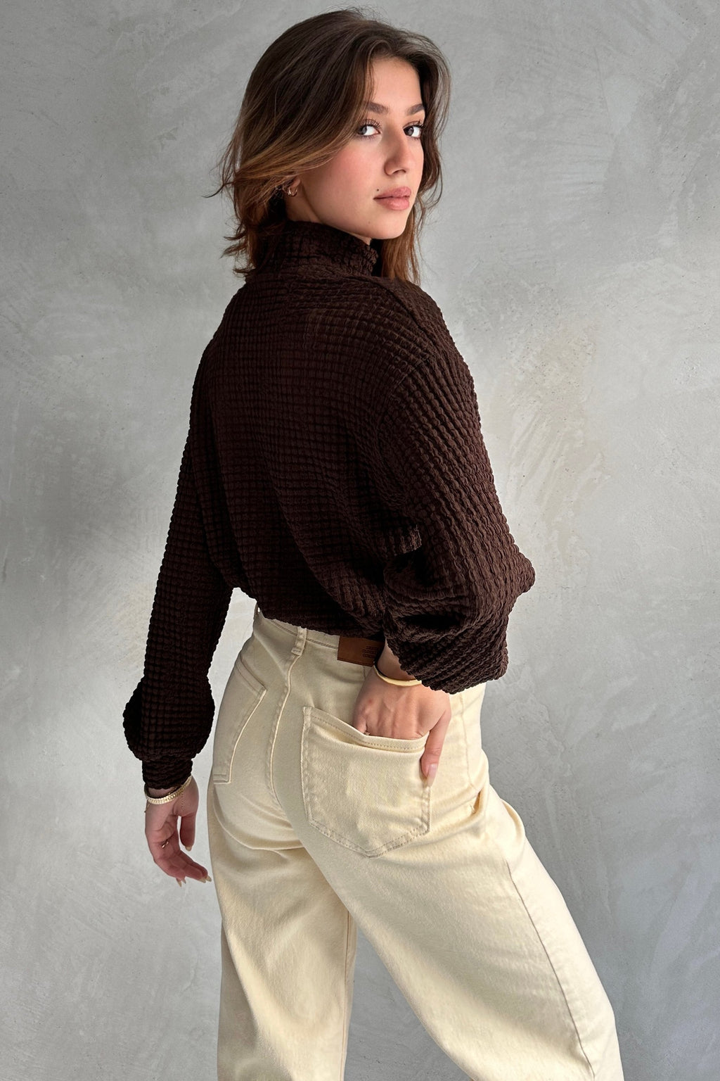 Balıkçı Yaka Dokulu Crop Bluz