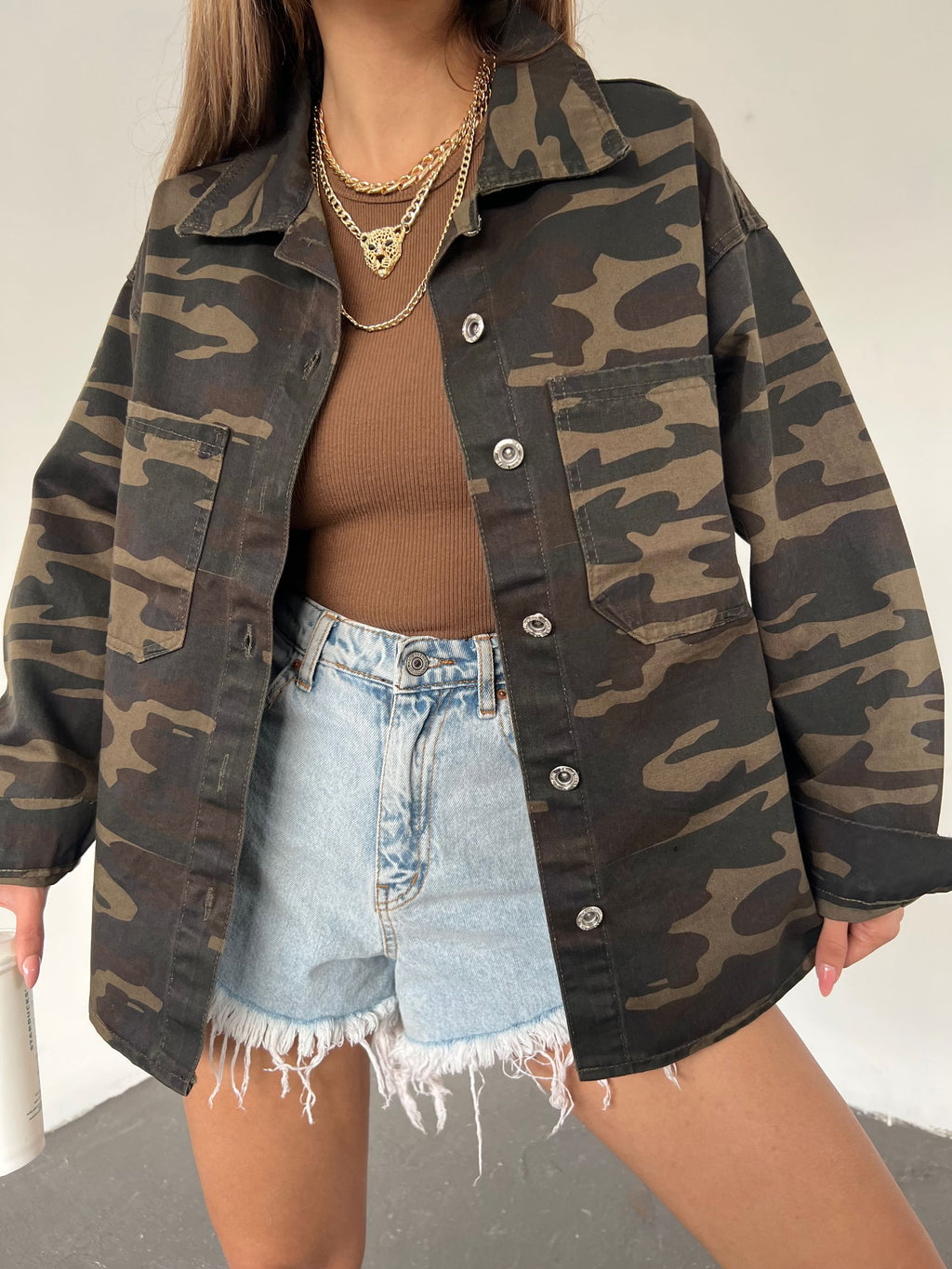 Çift Cepli Oversize Denim Gömlek Ceket