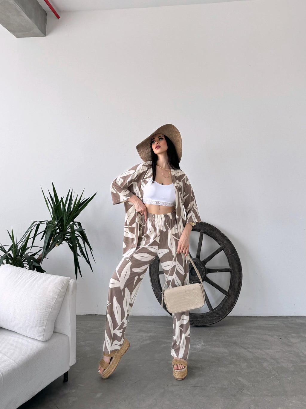 Desenli Kimono Ve Pantolon İkili Takım