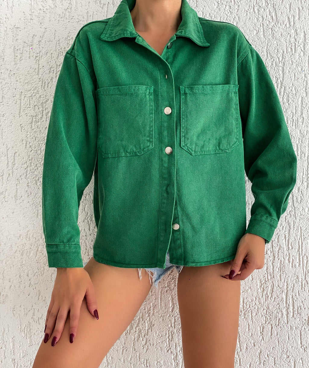 Çift Cepli Oversize Denim Gömlek Ceket