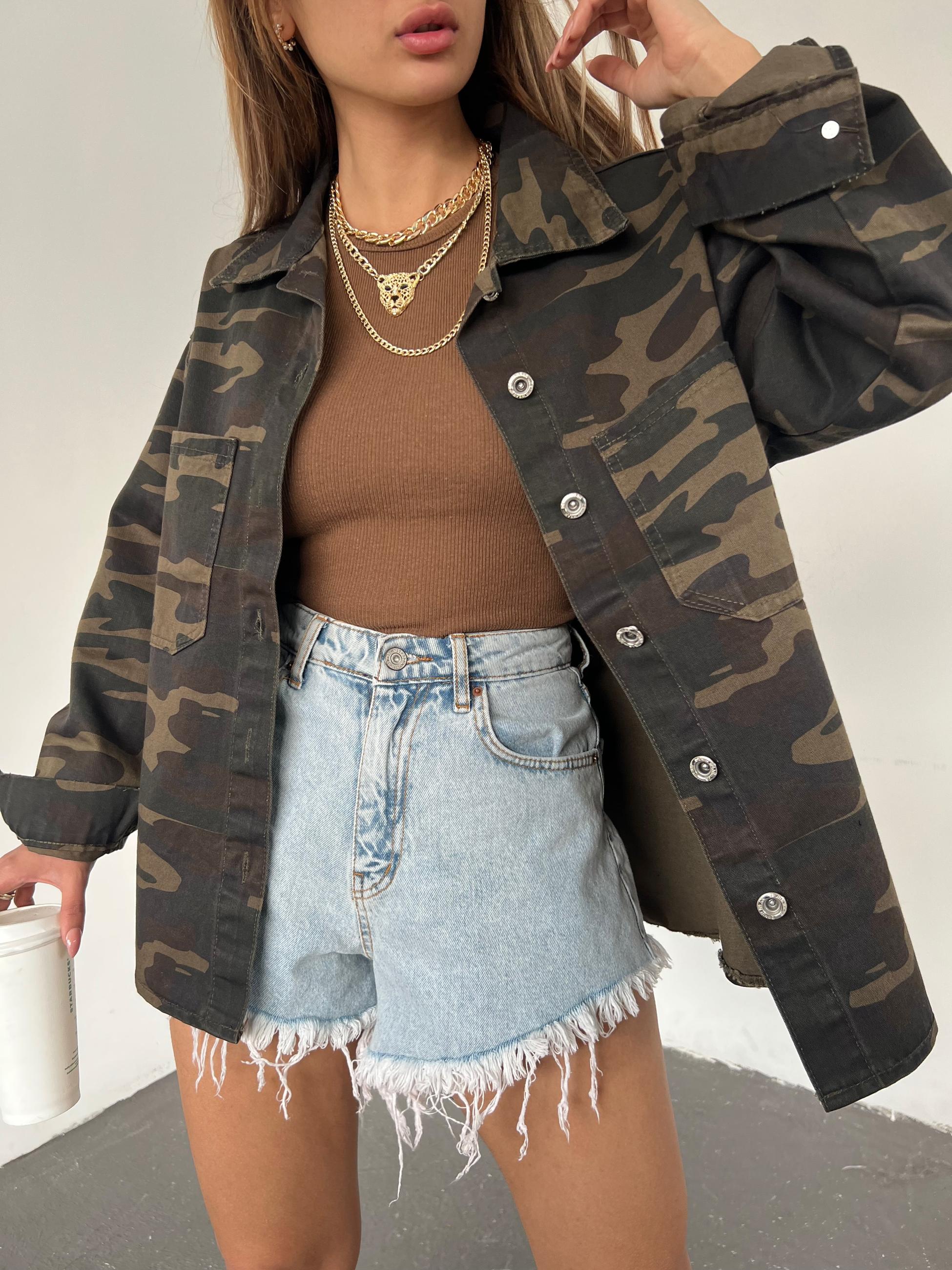 Çift Cepli Oversize Denim Gömlek Ceket