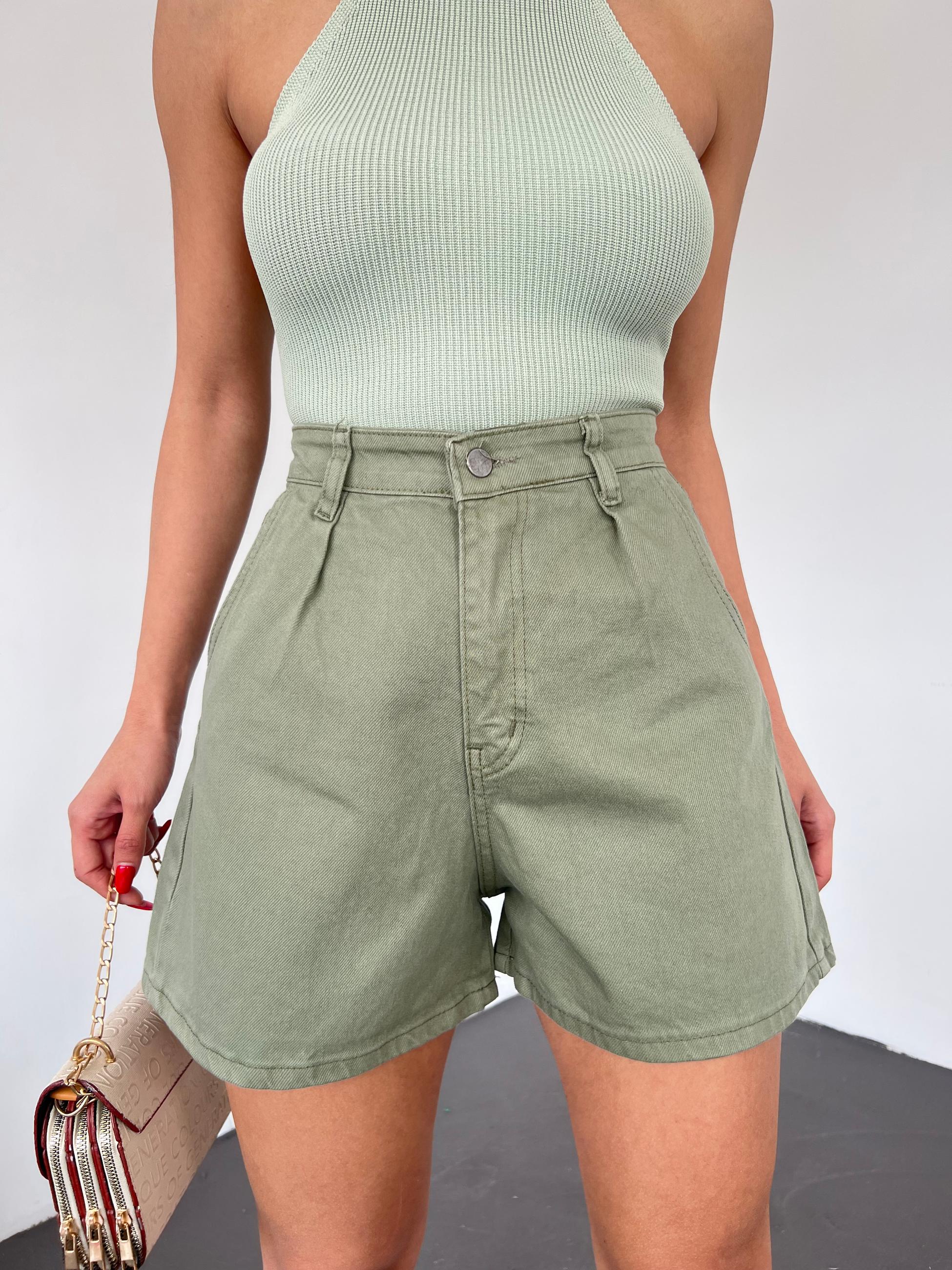 Çift Cepli Pileli Mini Denim Şort
