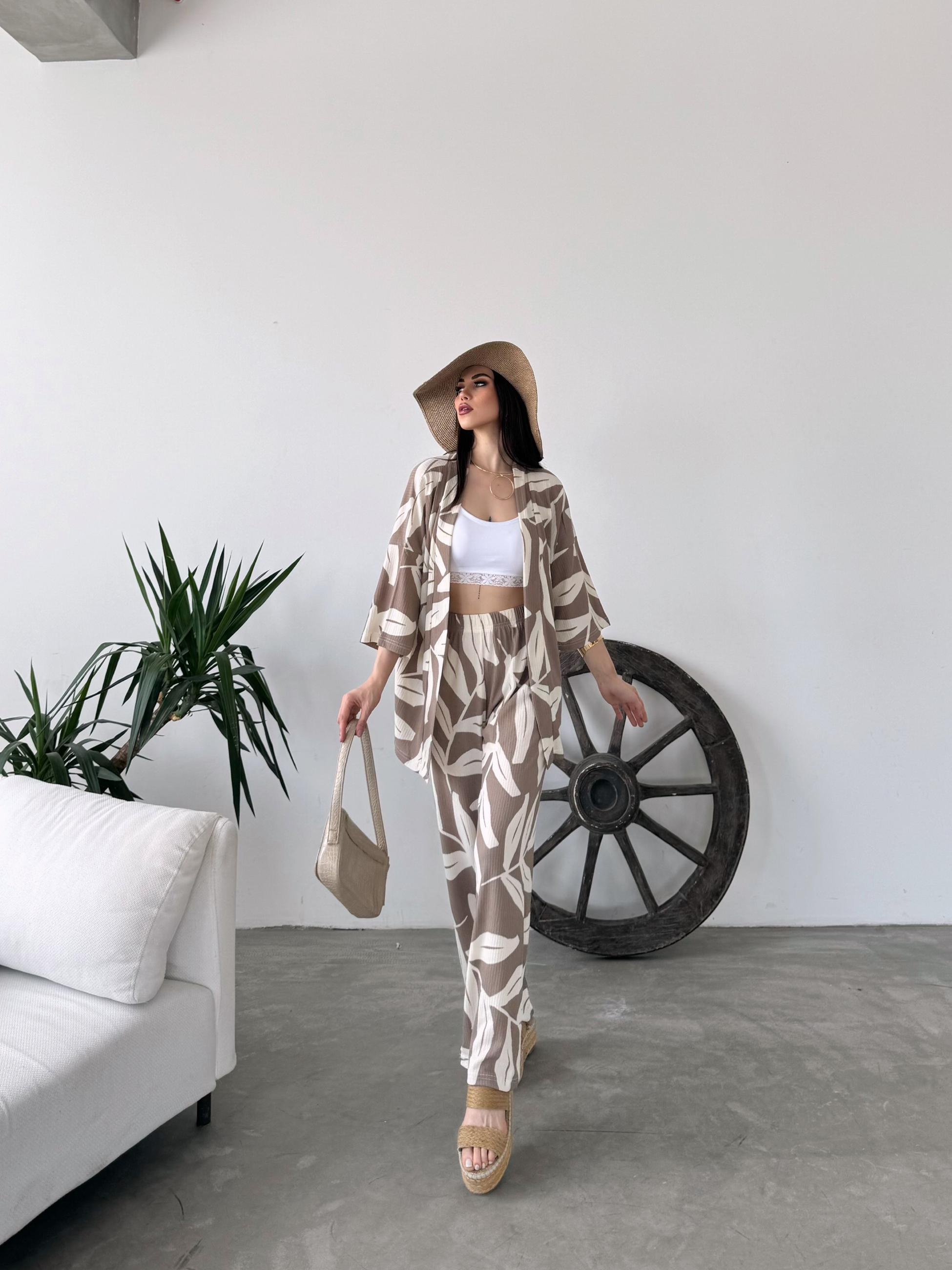 Desenli Kimono Ve Pantolon İkili Takım