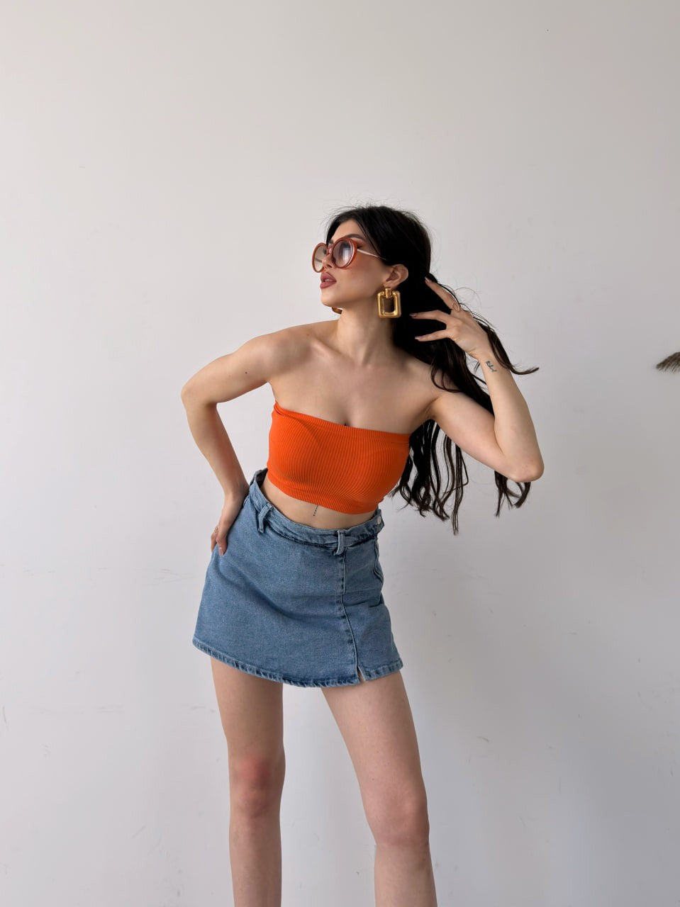 Yırtmaç Detaylı Denim Şort Etek