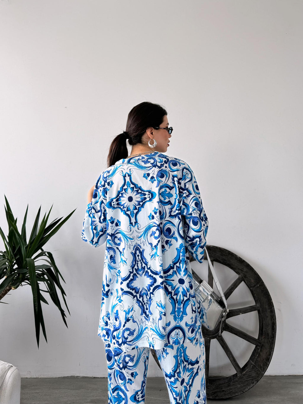 Desenli Kimono Ve Pantolon İkili Takım