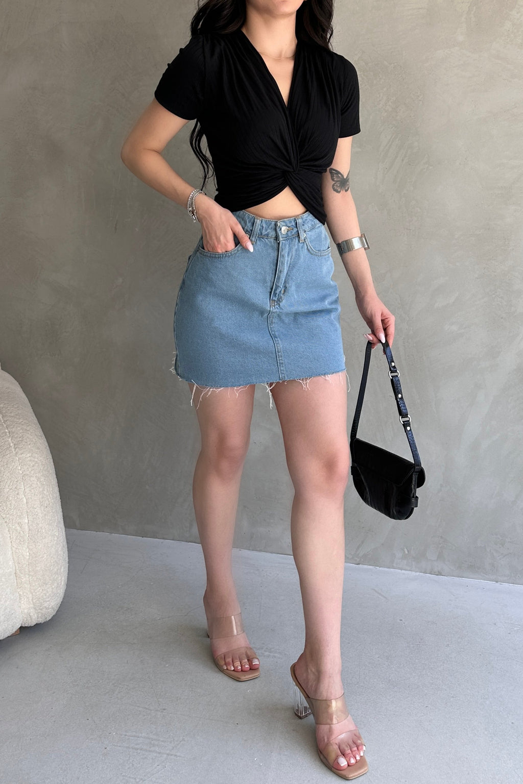 Kruvaze Yaka Crop Bluz