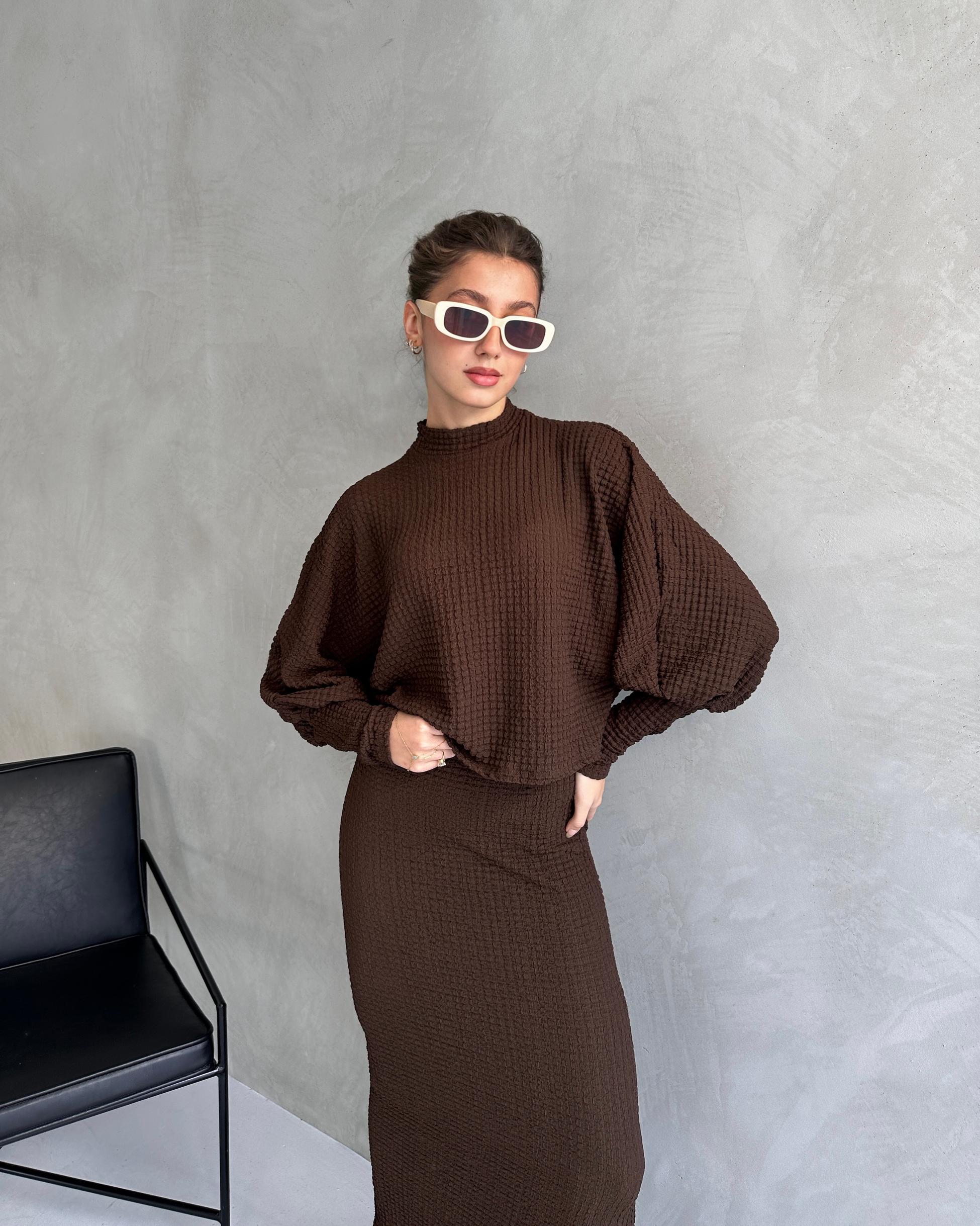 Dokulu Yırtmaç Detaylı Etek Ve Bluz 2\&apos;Lİ Takım