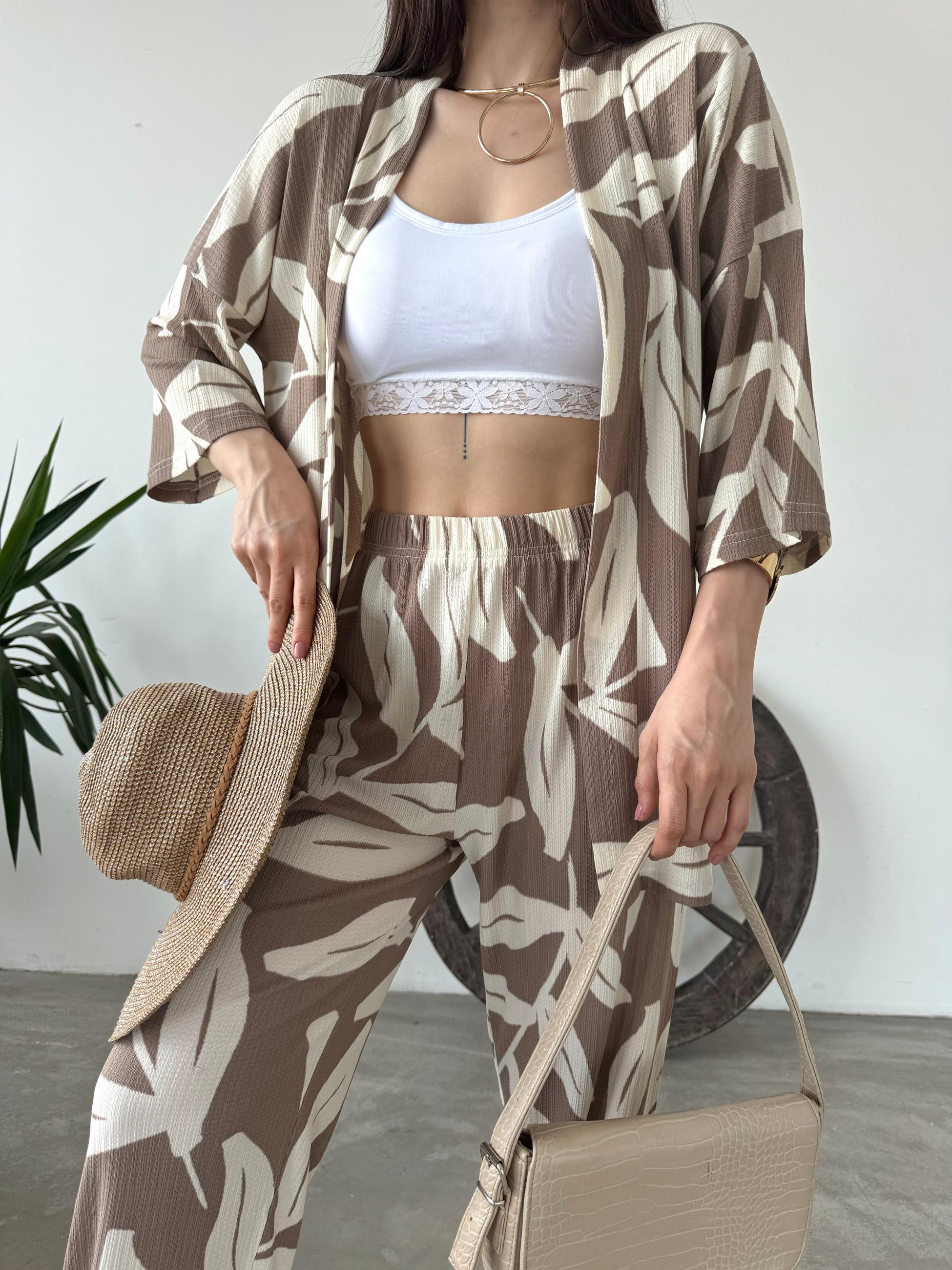 Desenli Kimono Ve Pantolon İkili Takım