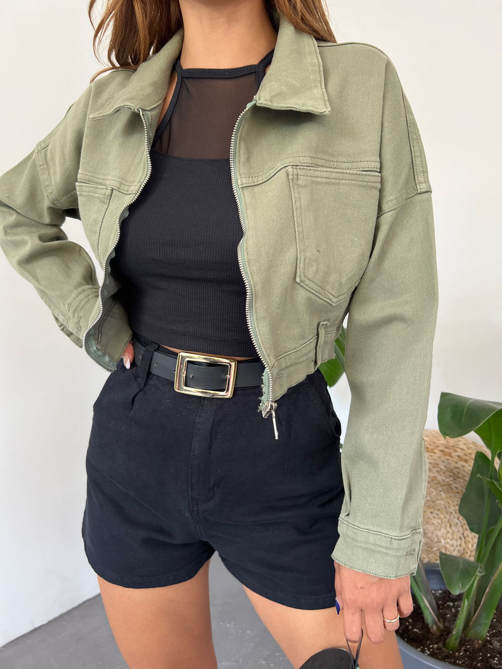 Fermuarlı Çift Cepli Denim Ceket