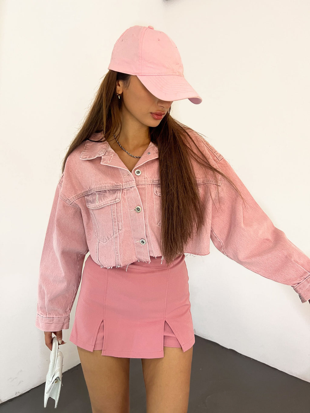 Çift Cepli Yıkamalı Crop Denim Ceket