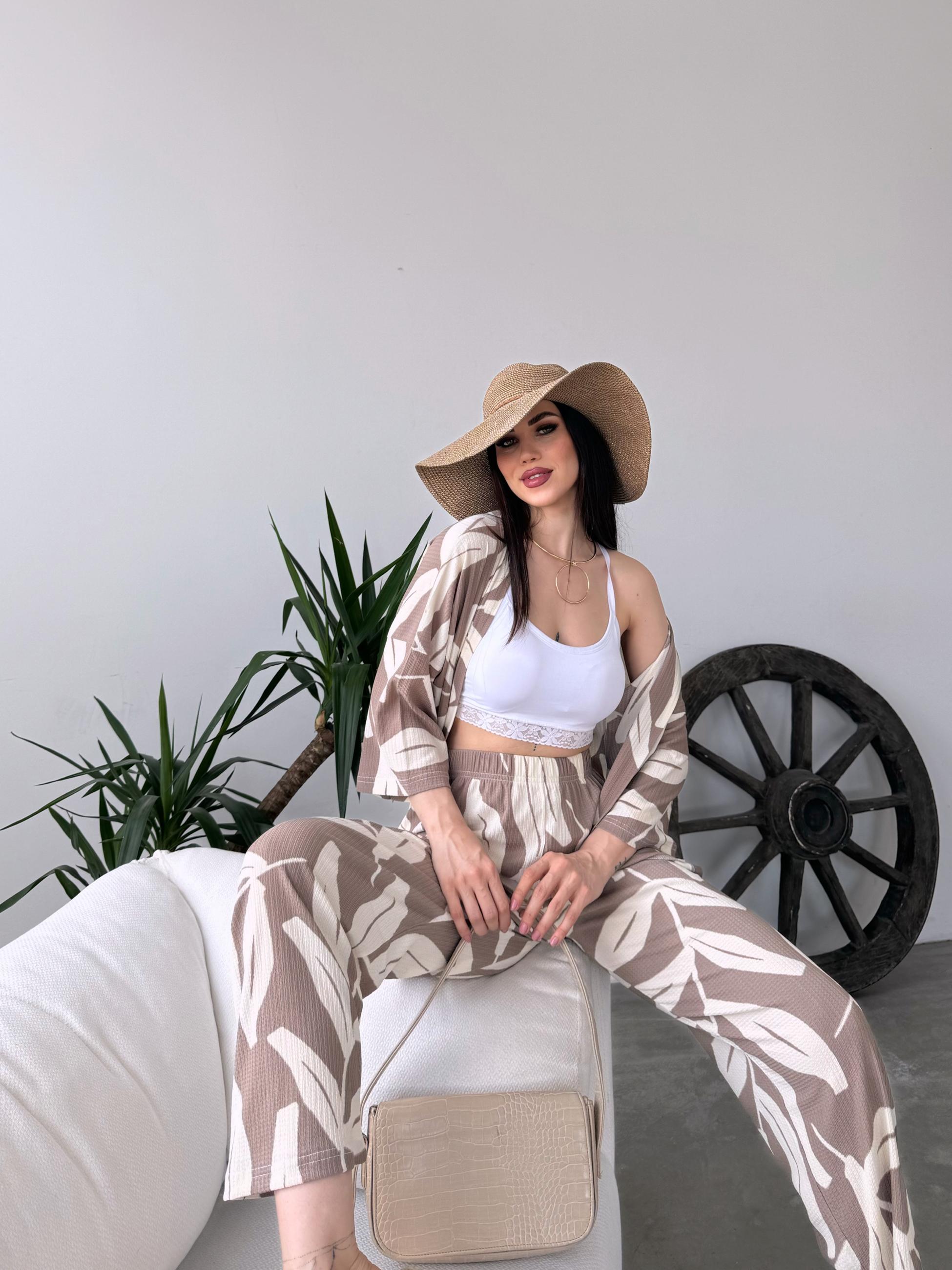 Desenli Kimono Ve Pantolon İkili Takım