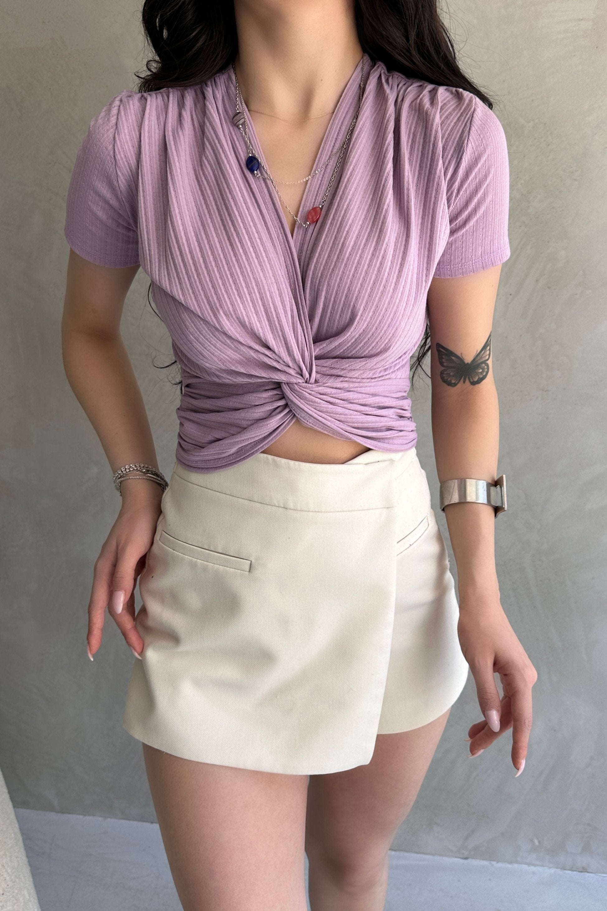 Kruvaze Yaka Crop Bluz