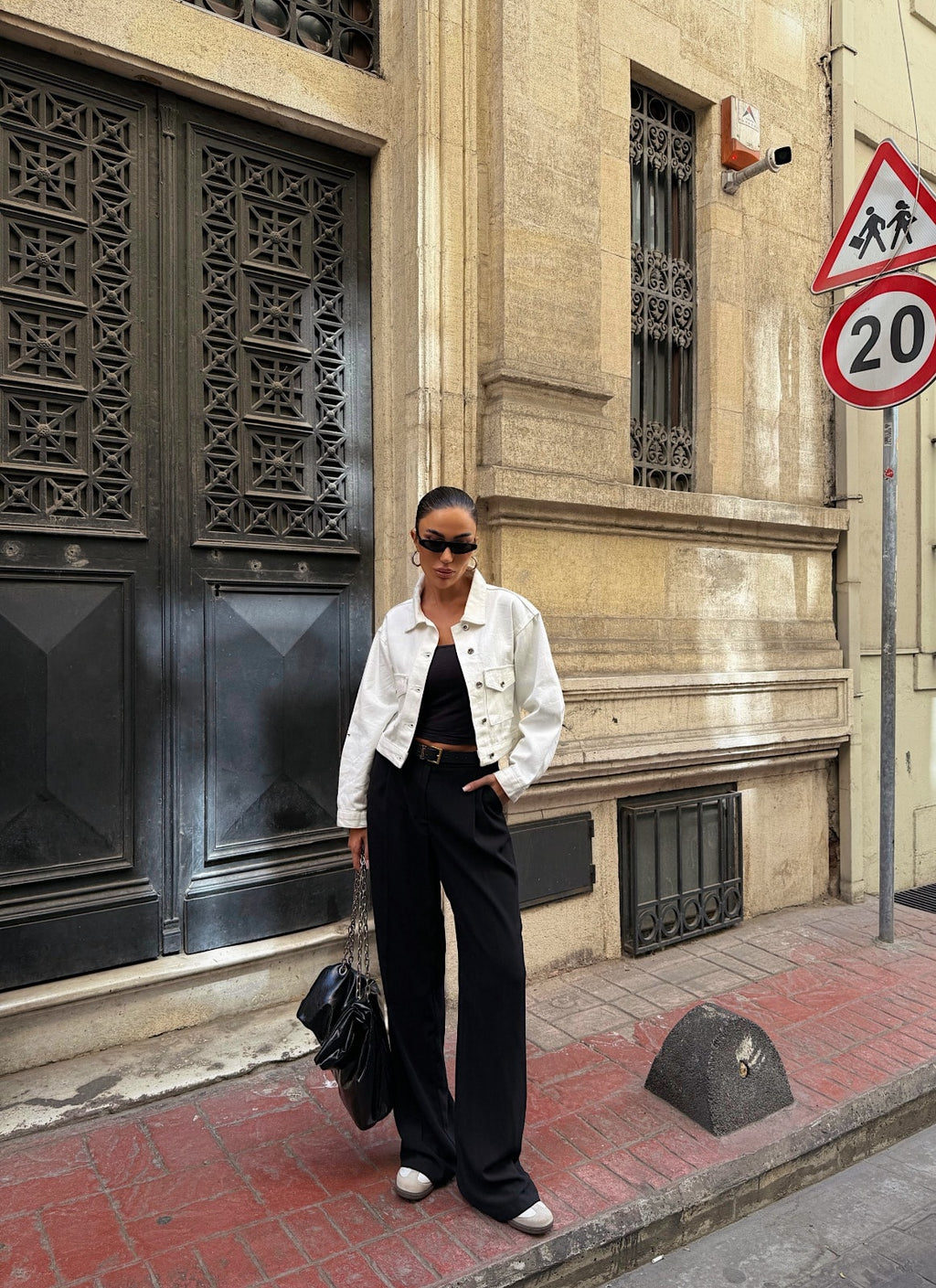 Çift Cep Denim Crop Ceket