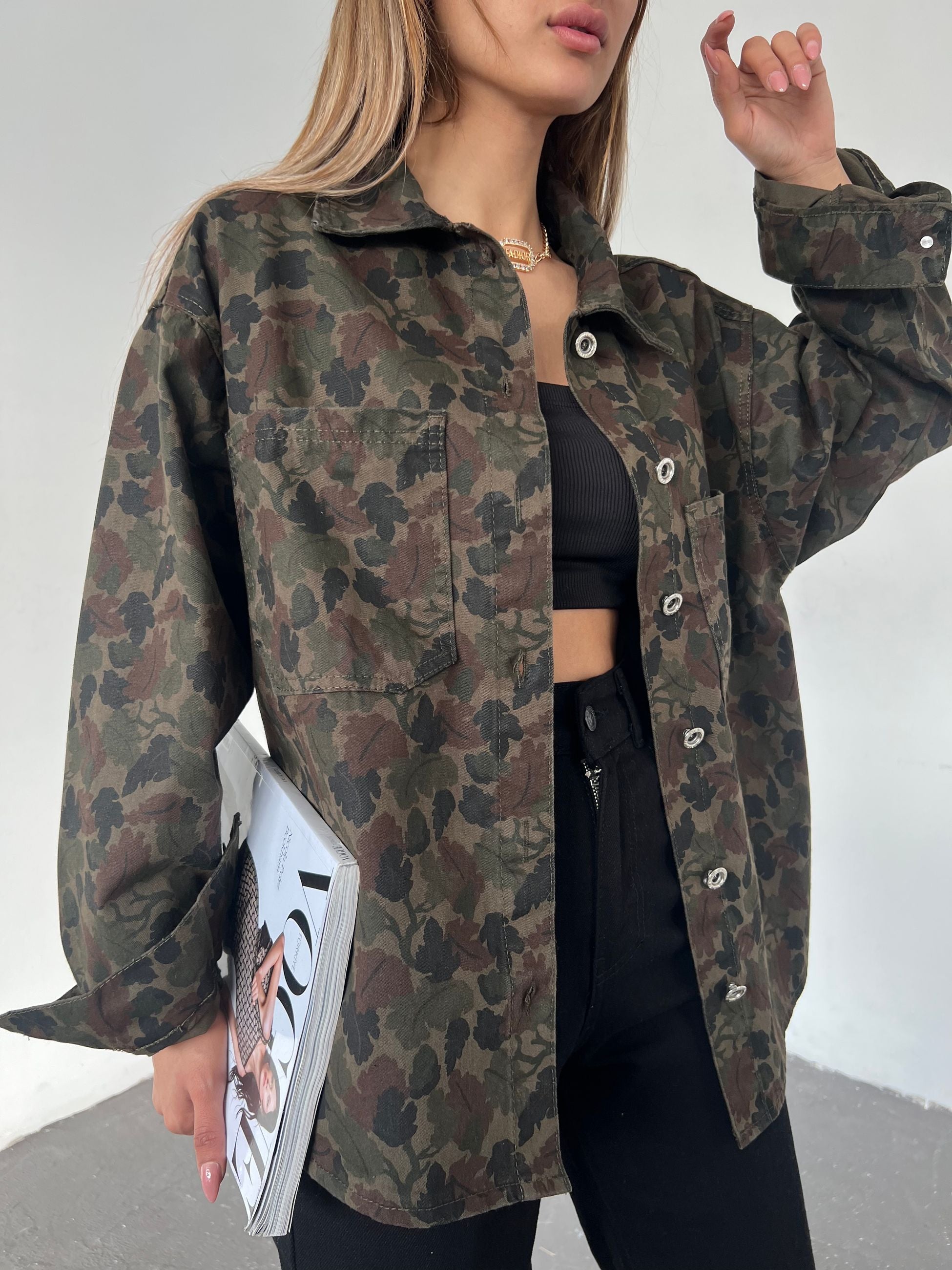 Çift Cepli Oversize Denim Gömlek Ceket