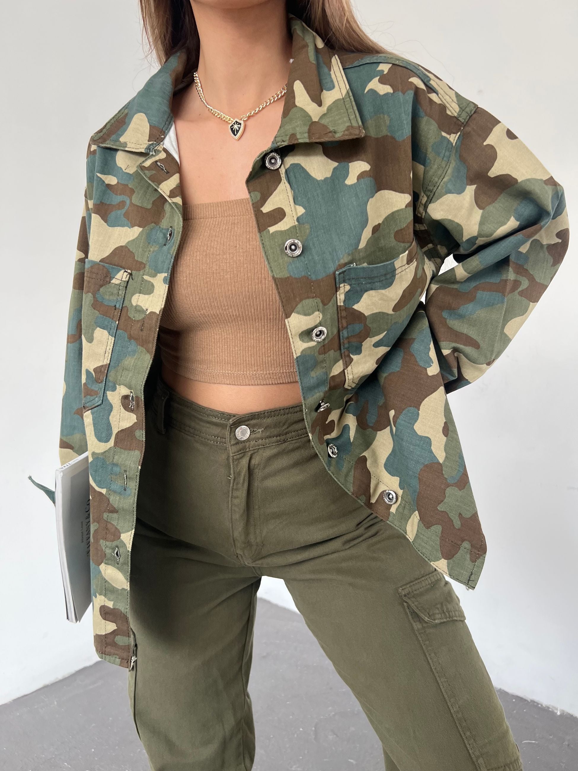 Çift Cepli Oversize Denim Gömlek Ceket