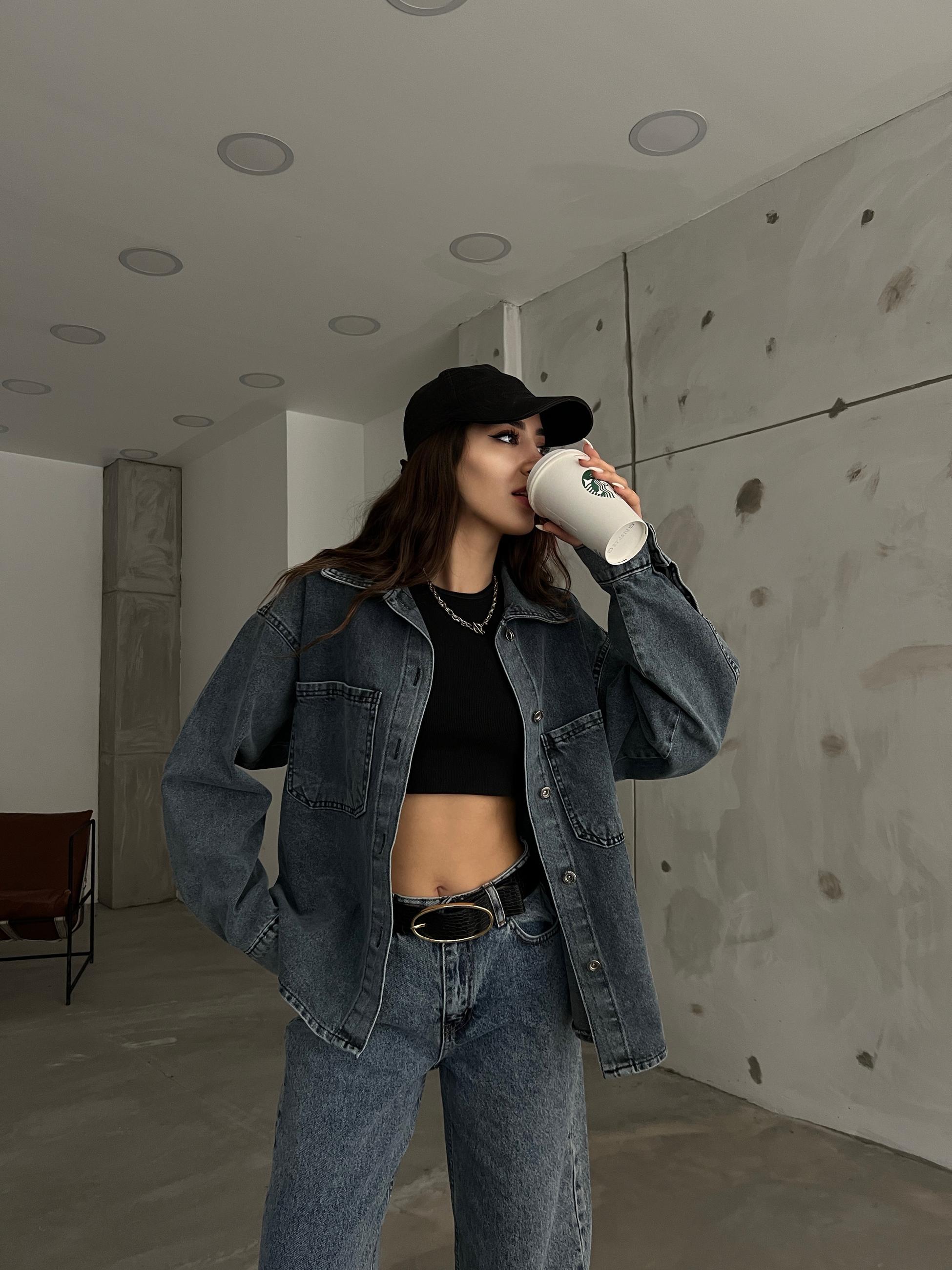 Çift Cepli Oversize Denim Gömlek Ceket