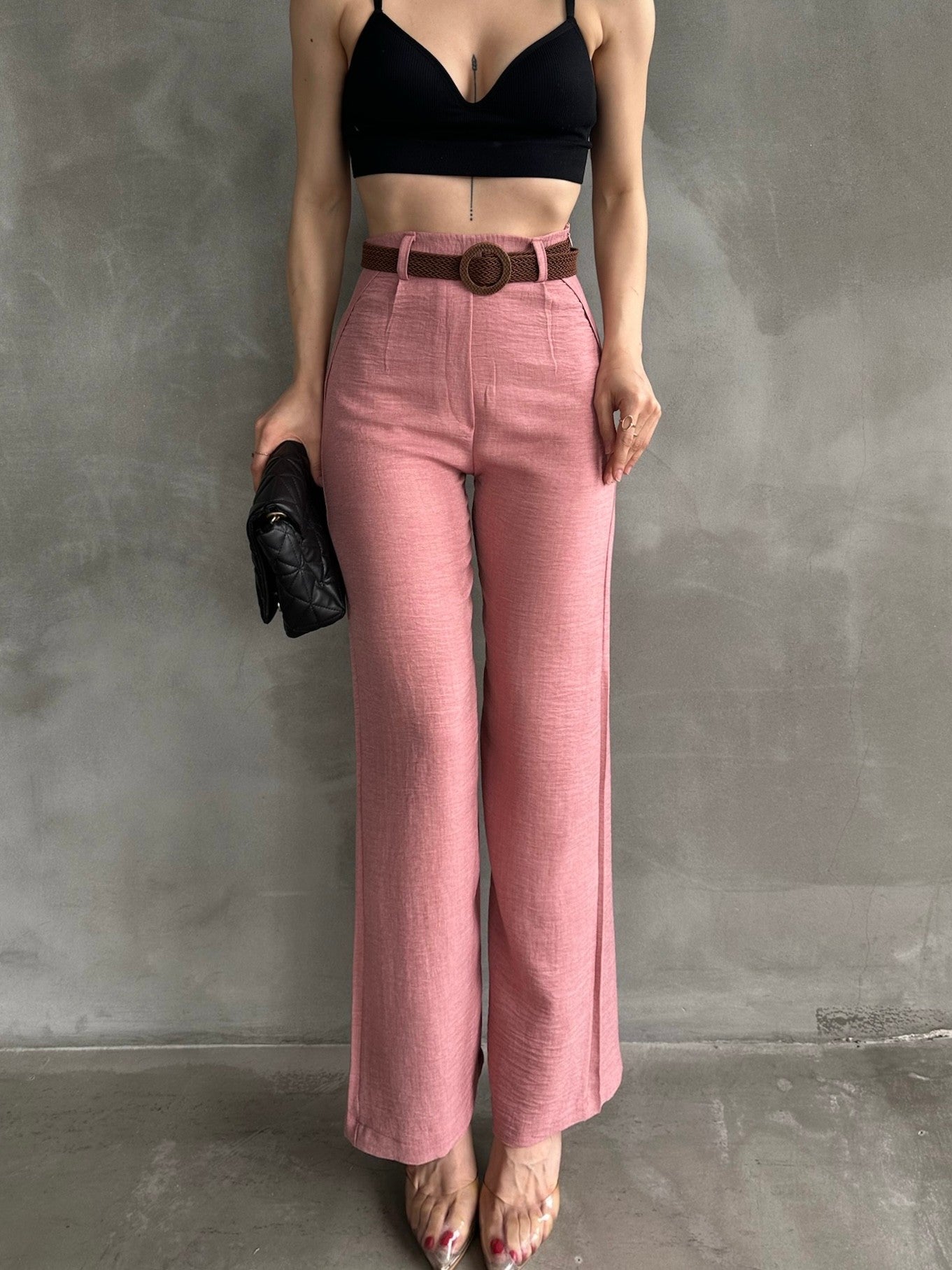 Beli Kemerli Keten Pantolon