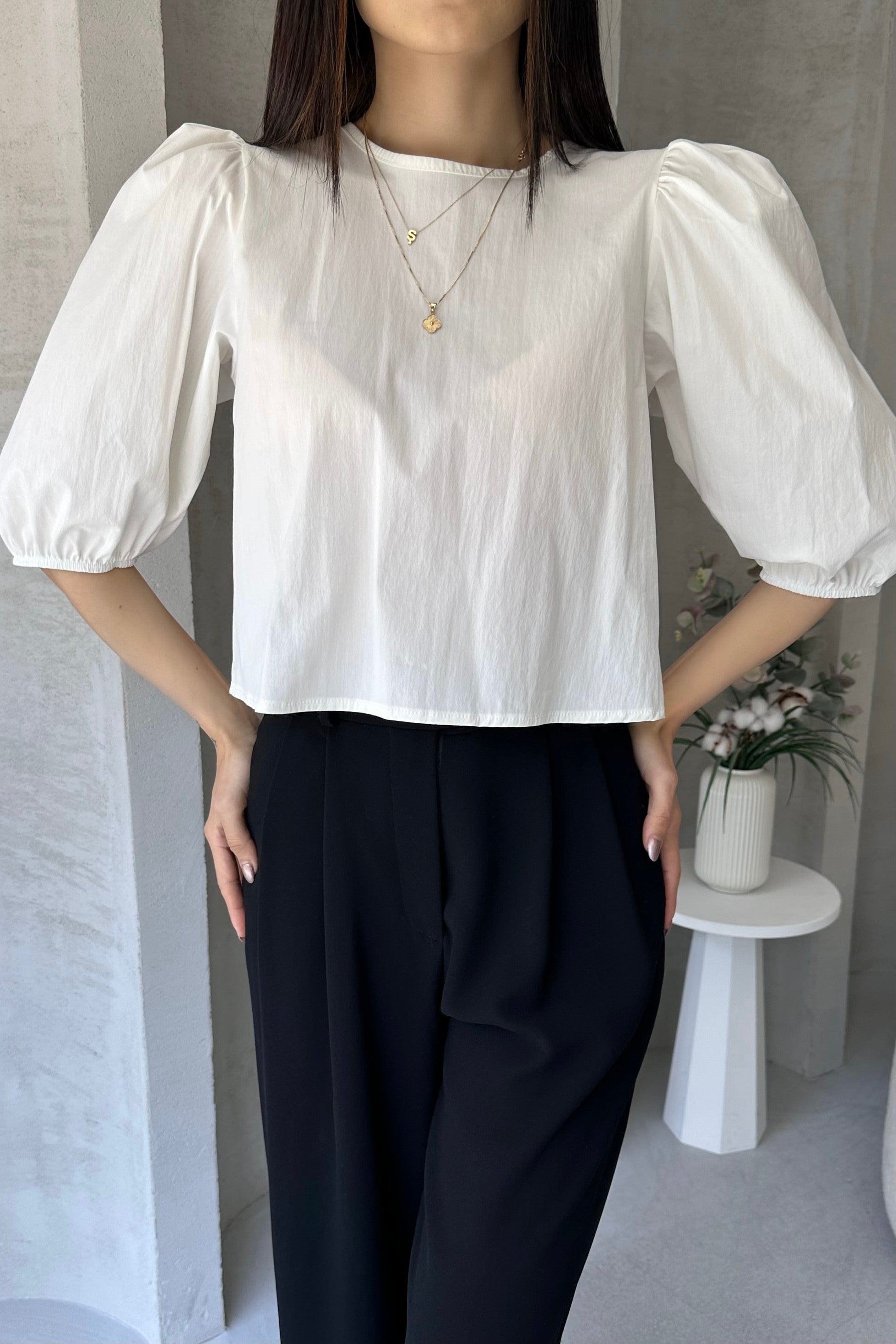 Karpuz Kol Sırtı Fiyonk Detaylı Poplin Bluz
