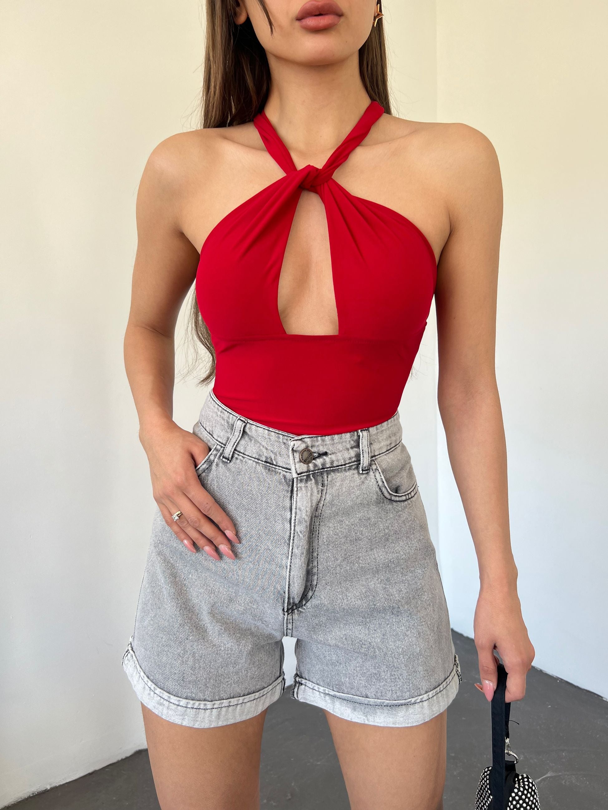 Duble Paça Yıkamalı Denim Şort