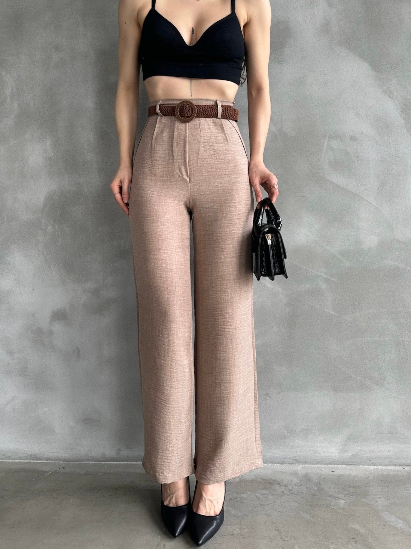 Beli Kemerli Keten Pantolon