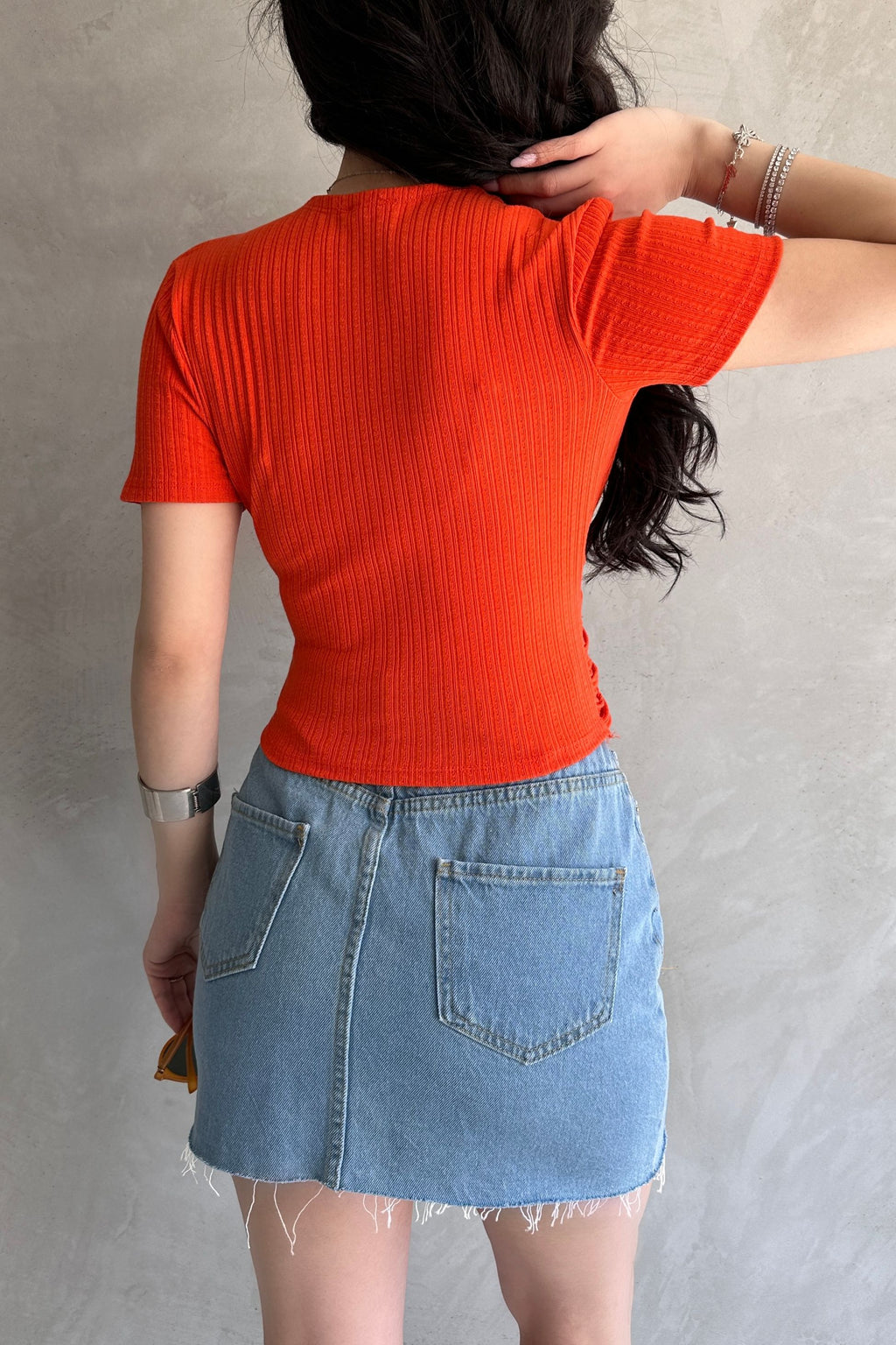 Kruvaze Yaka Crop Bluz